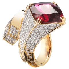 Paolo Costagli Pink Tourmaline 8.84 Carat and Diamond Contrarie Ring