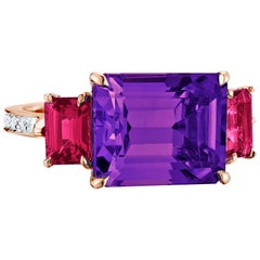 Paolo Costagli Rose Gold Amethyst and Ruby Florentine Ring with Diamonds