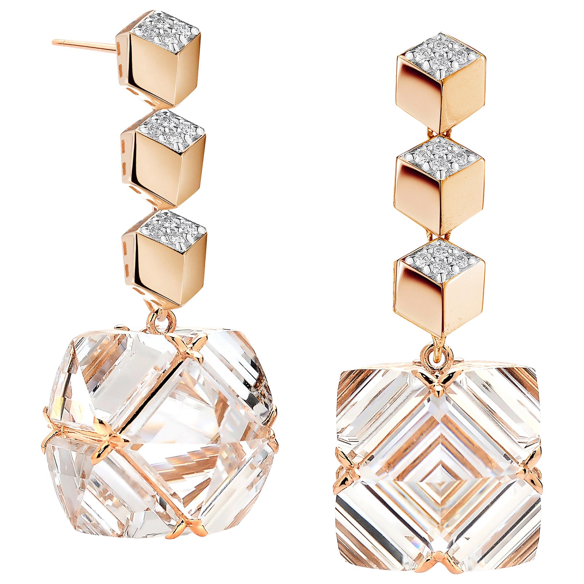 Paolo Costagli Rose Gold Diamond Brillante and White Topaz Very PC Earring For Sale