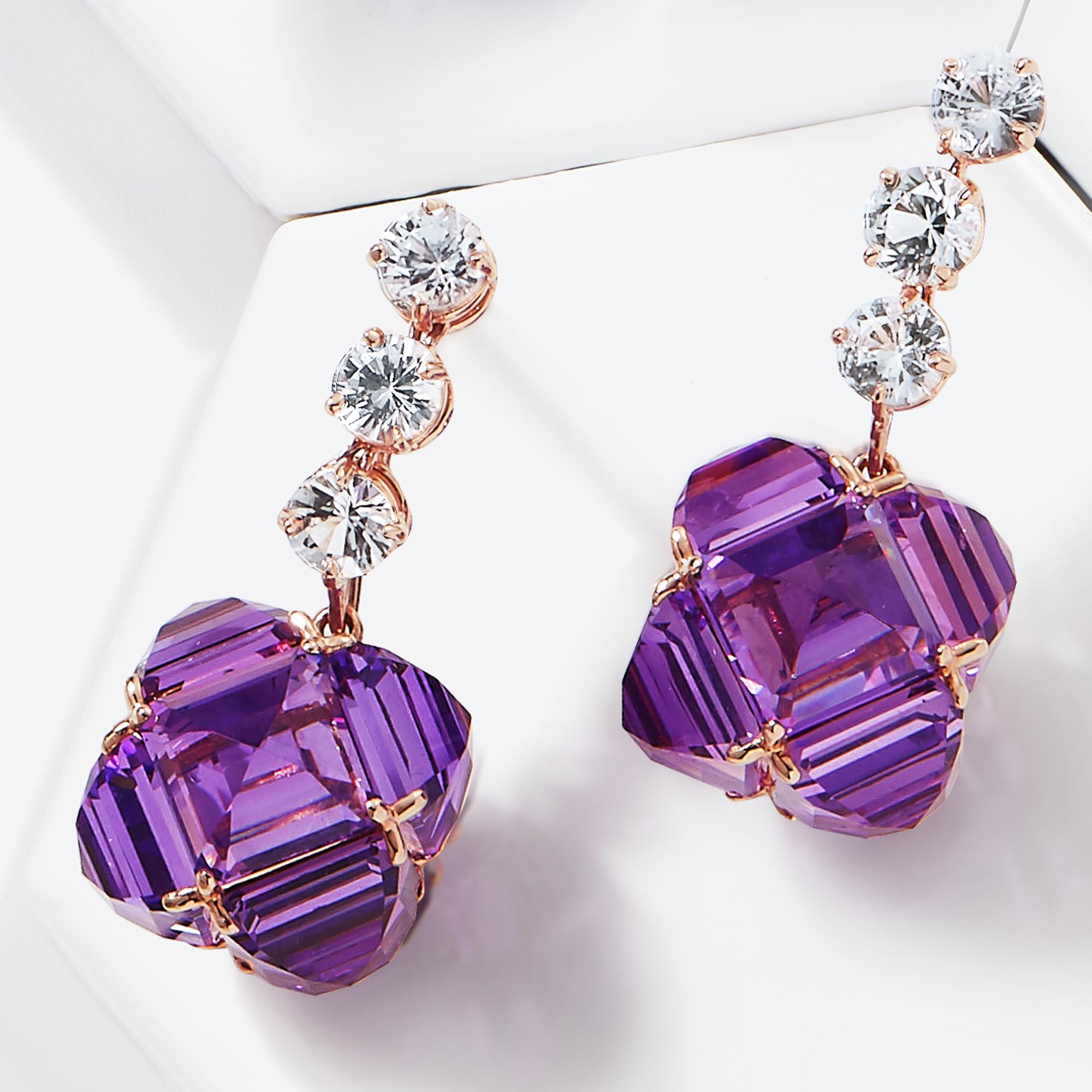 White sapphire earrings set in rose gold paired with reverse-set emerald-cut amethyst earring pendants from the Very PC® collection. 

Staying true to Paolo Costagli’s appreciation for modern and clean geometries, the Very PC® collection embodies