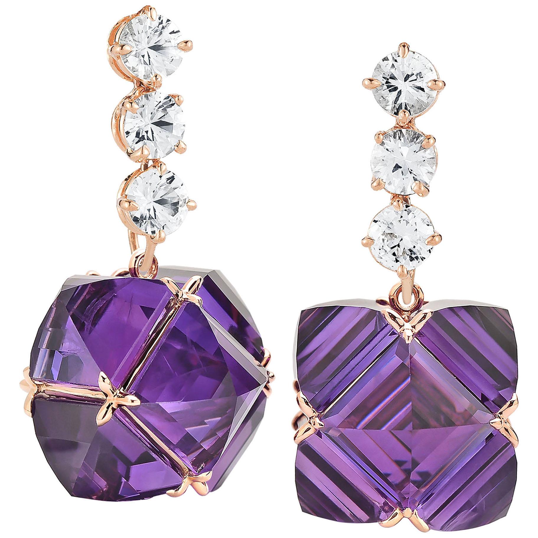 Paolo Costagli Rose Gold White Sapphire and Amethyst Very PC Earrings For Sale