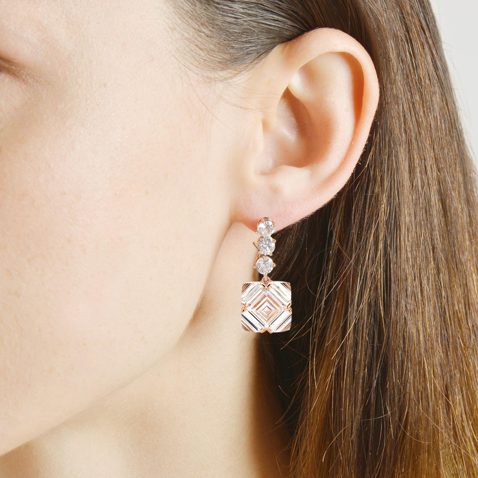 Contemporary Paolo Costagli Rose Gold White Topaz and Sapphire Very PC Earrings For Sale