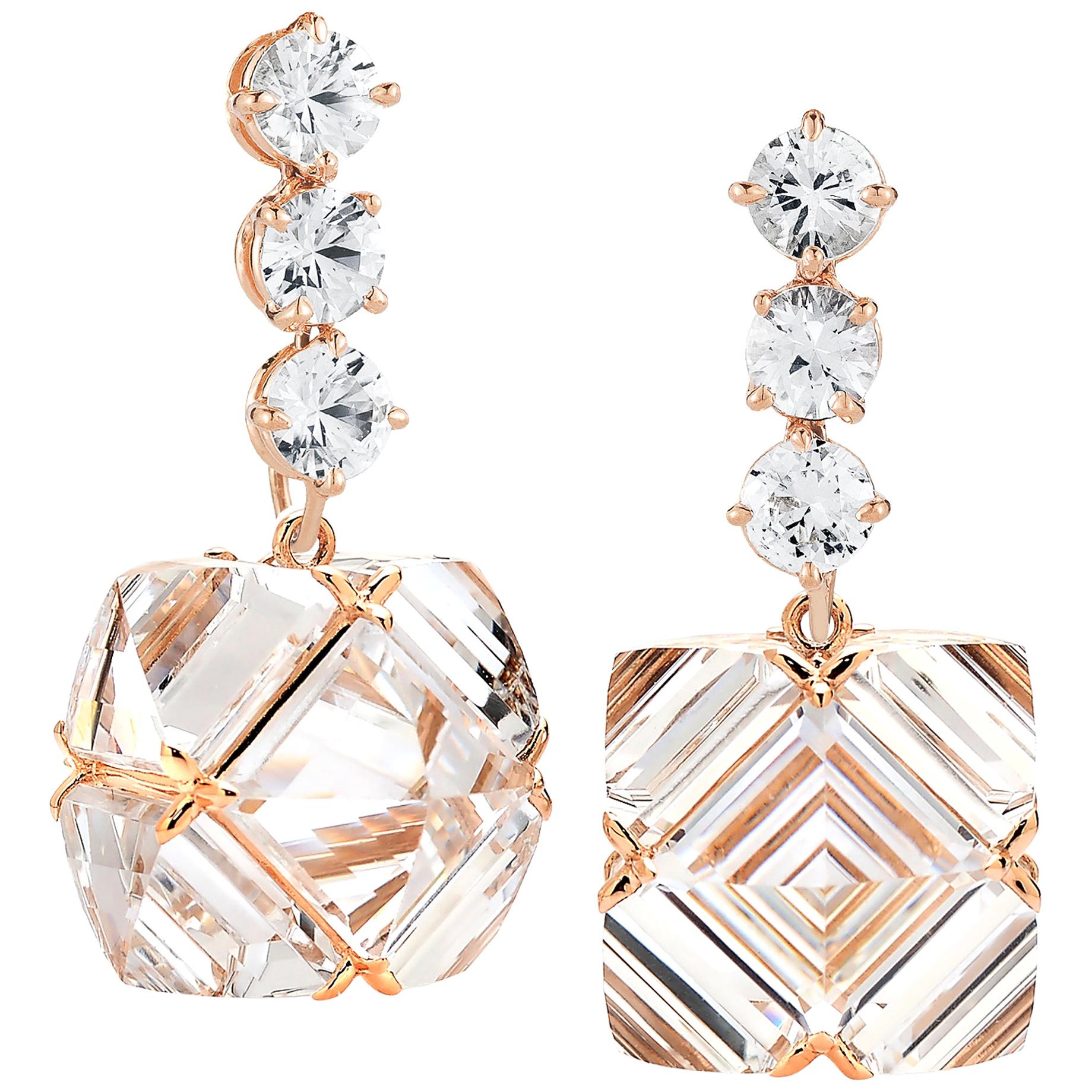 Paolo Costagli Rose Gold White Topaz and Sapphire Very PC Earrings For Sale