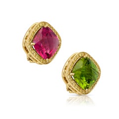 Pendientes Paolo Costagli Rubelita Turmalina rosa Peridoto verde Diamante amarillo