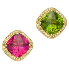 Paolo Costagli Rubellite Pink Tourmaline Green Peridot Yellow Diamond Earrings