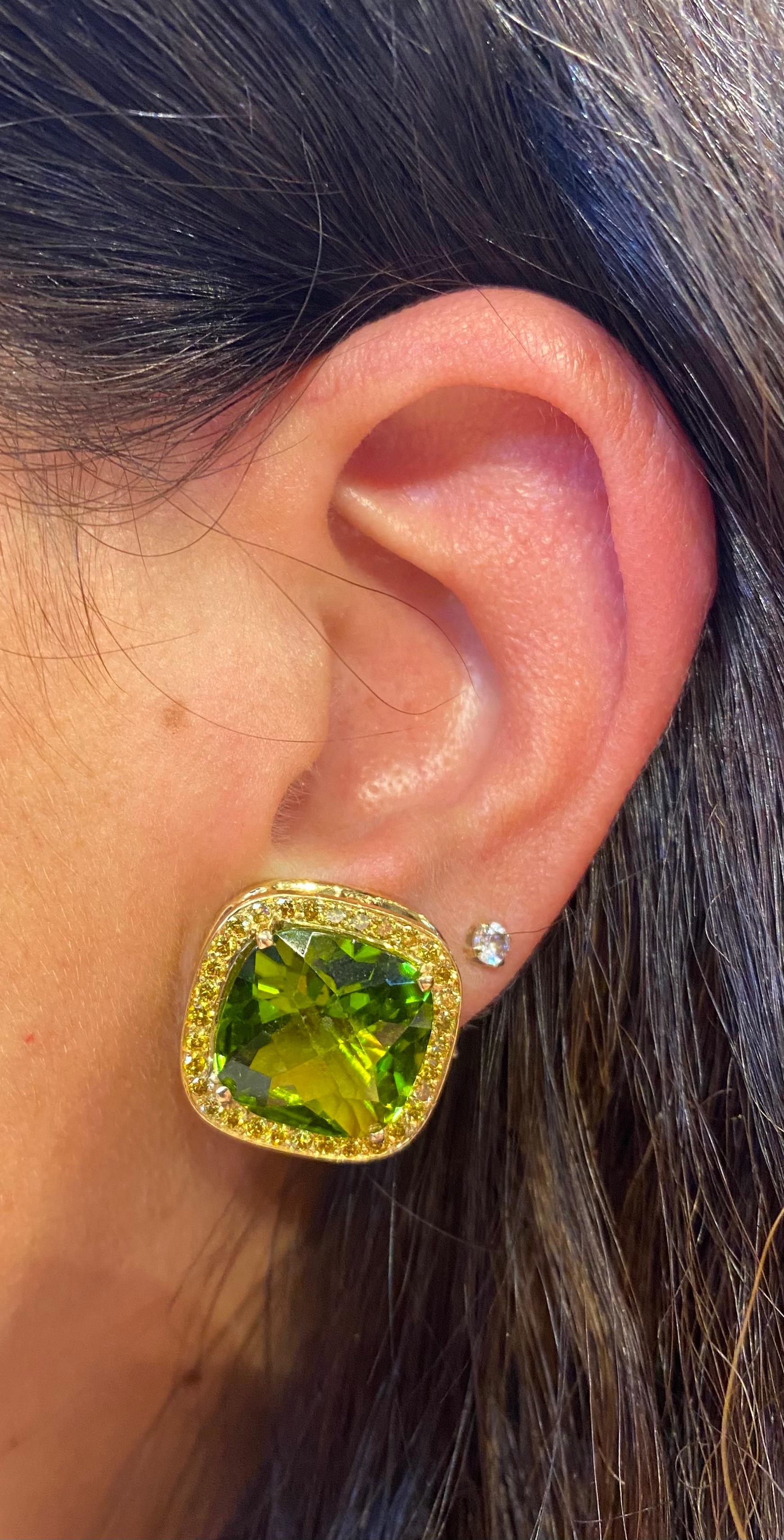 Paolo Costagli Tourmaline Peridot And Yellow Diamond Earrings  In Excellent Condition For Sale In New York, NY