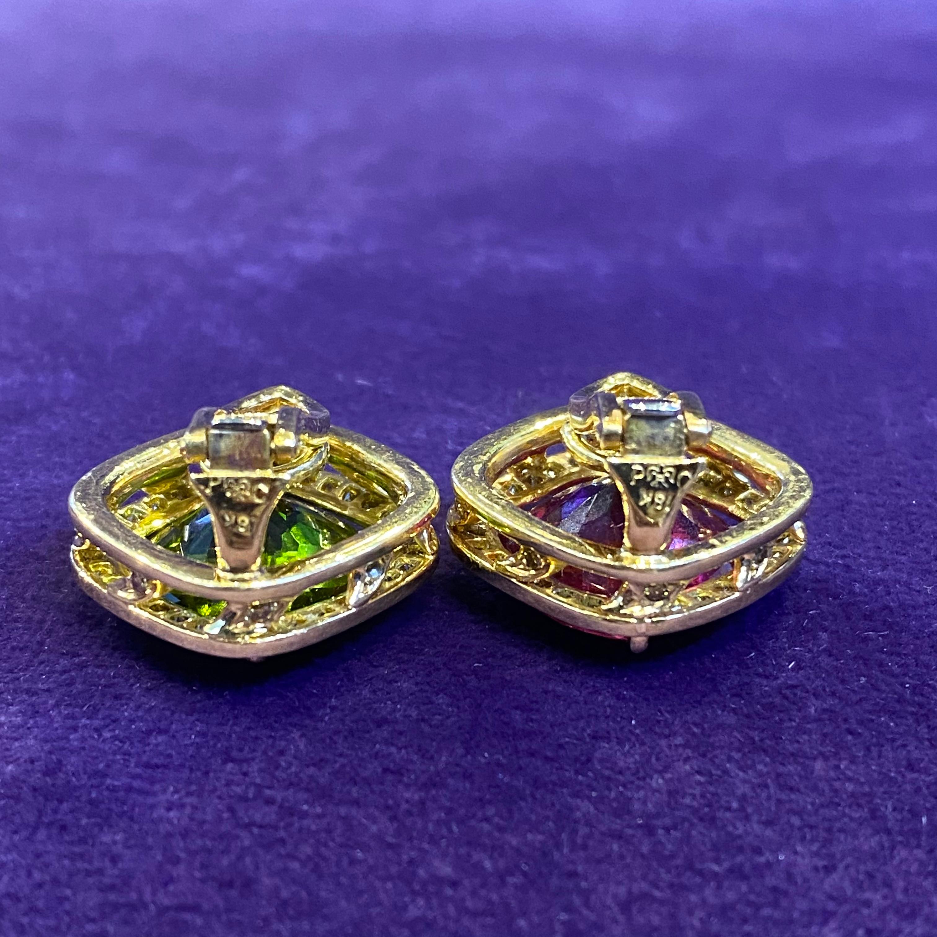 Paolo Costagli Tourmaline Peridot And Yellow Diamond Earrings  For Sale 1