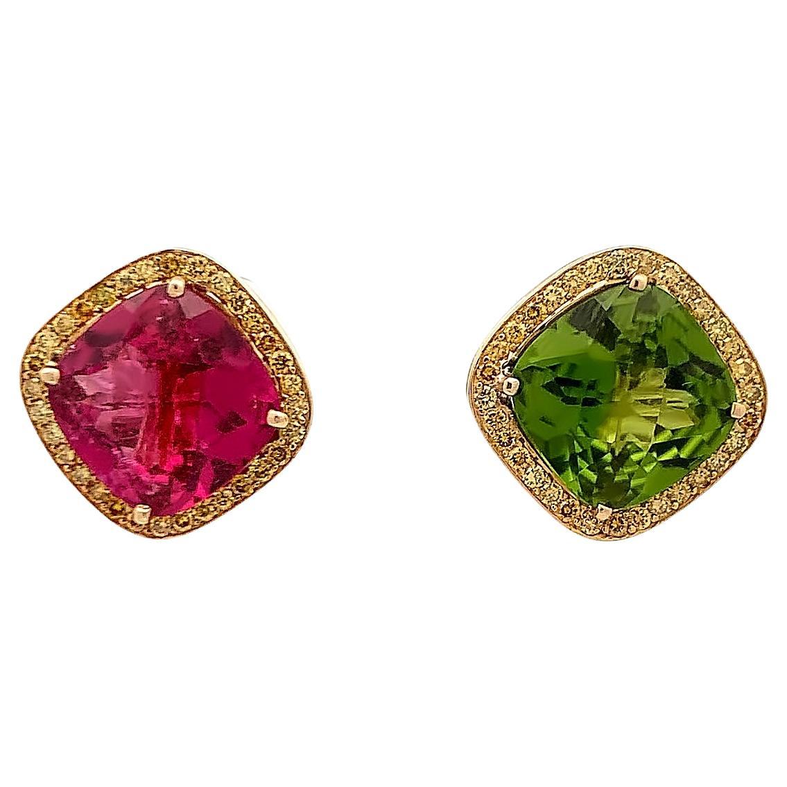 Paolo Costagli Tourmaline Peridot And Yellow Diamond Earrings  For Sale