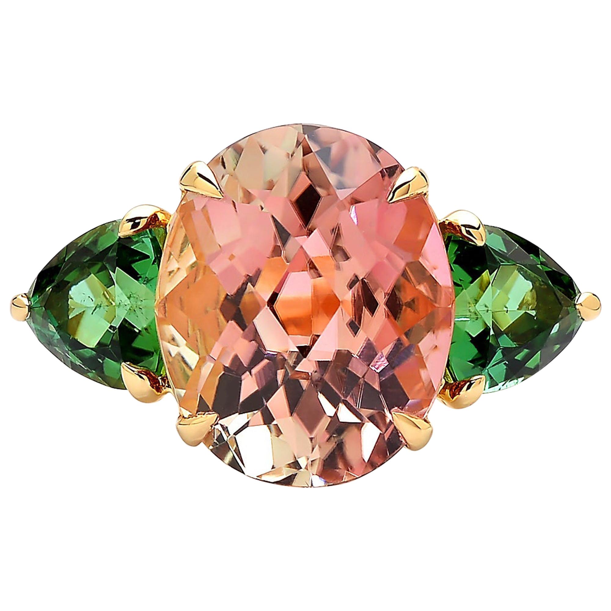 Paolo Costagli Watermelon and Mint Tourmaline Ring with Diamonds For Sale