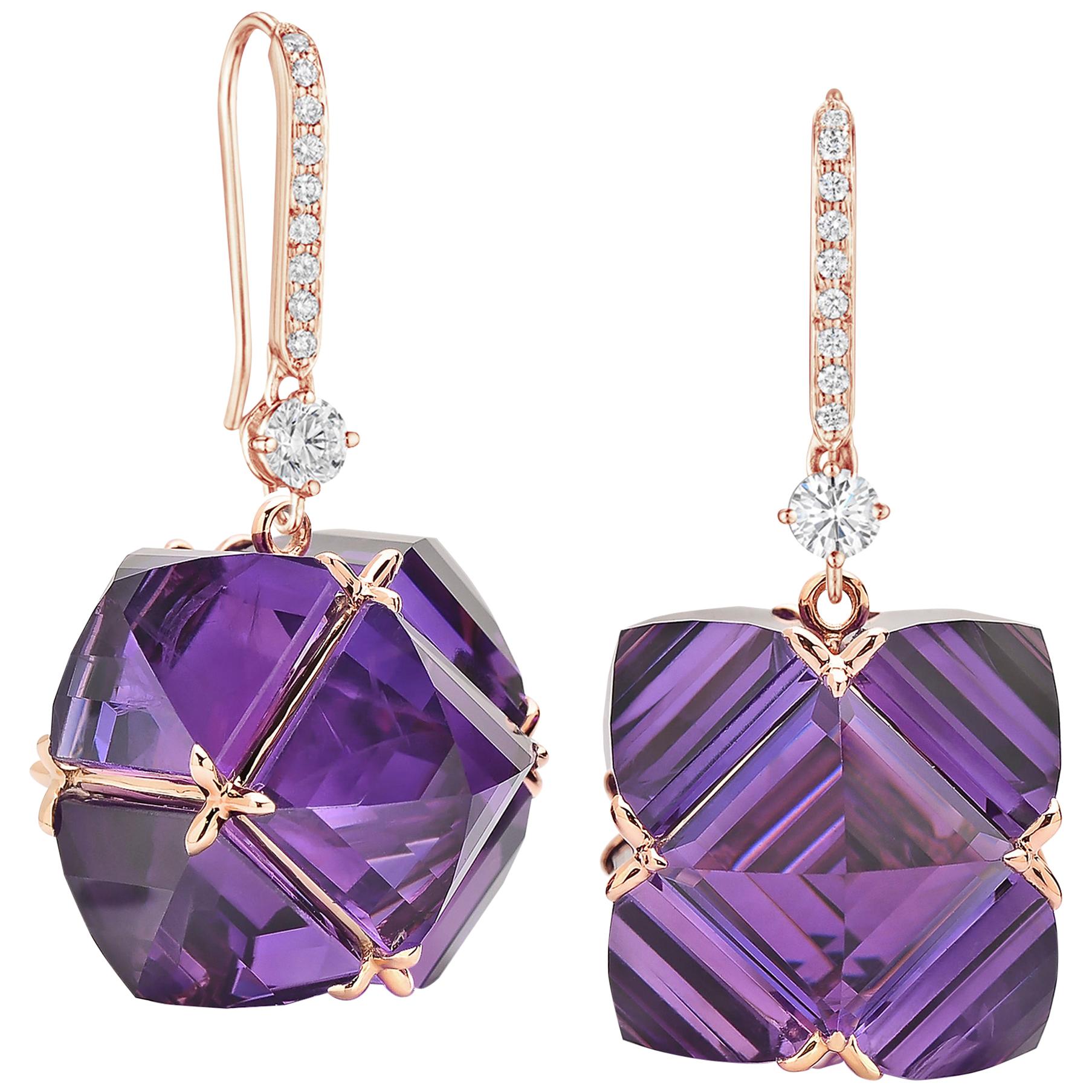 Paolo Costagli White Sapphire and Amethyst Very PC Earrings with Diamonds For Sale