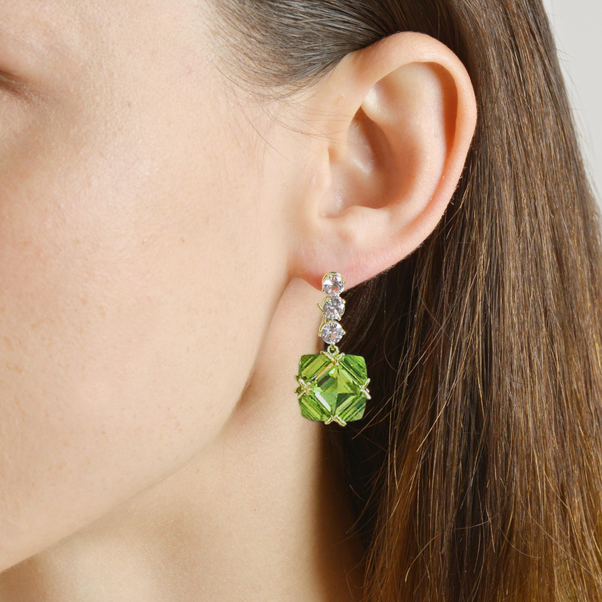 Contemporary Paolo Costagli White Sapphire and Peridot Very PC Earrings For Sale