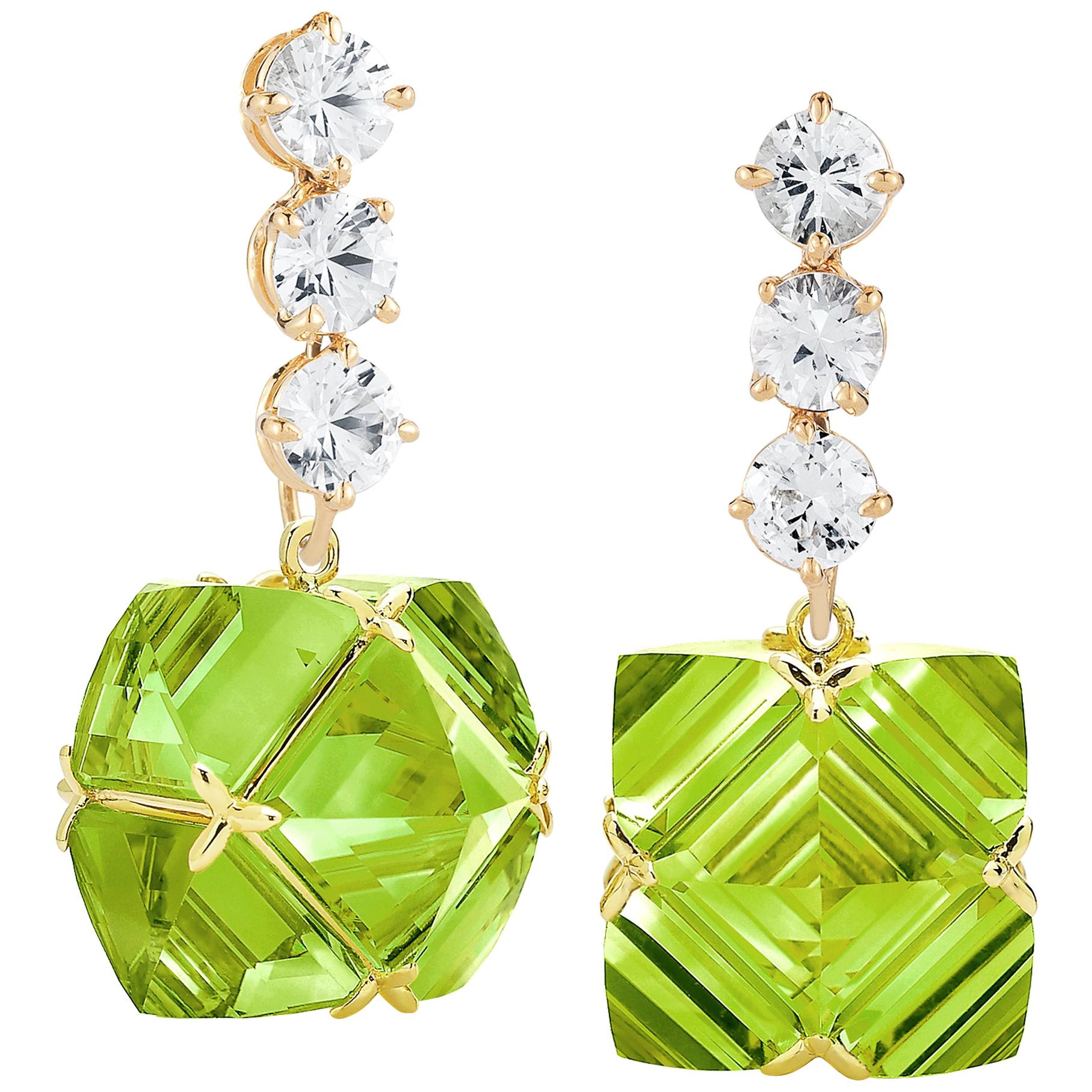 Paolo Costagli White Sapphire and Peridot Very PC Earrings For Sale