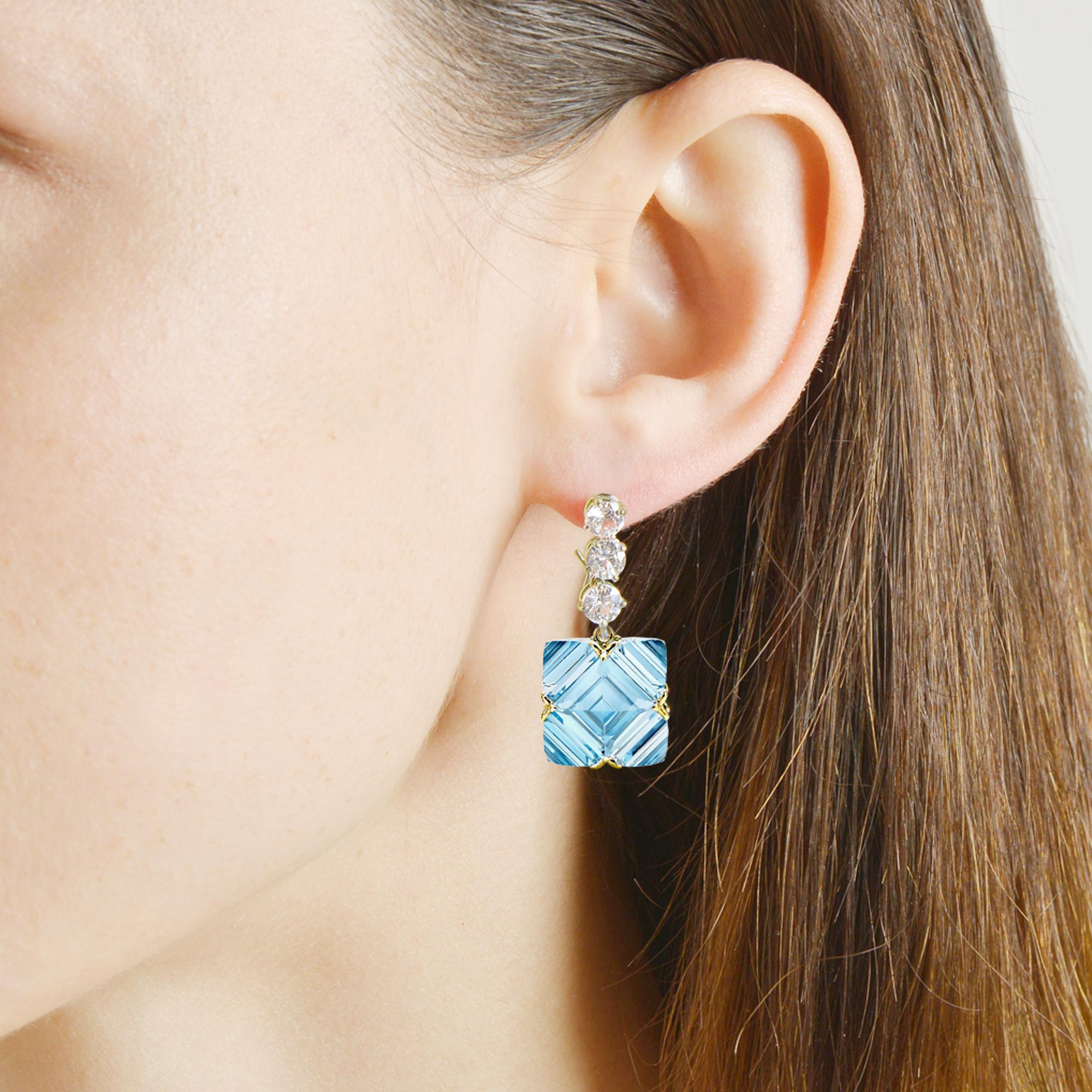 Contemporary Paolo Costagli Yellow Gold Blue Topaz and White Sapphire Very PC Earrings For Sale