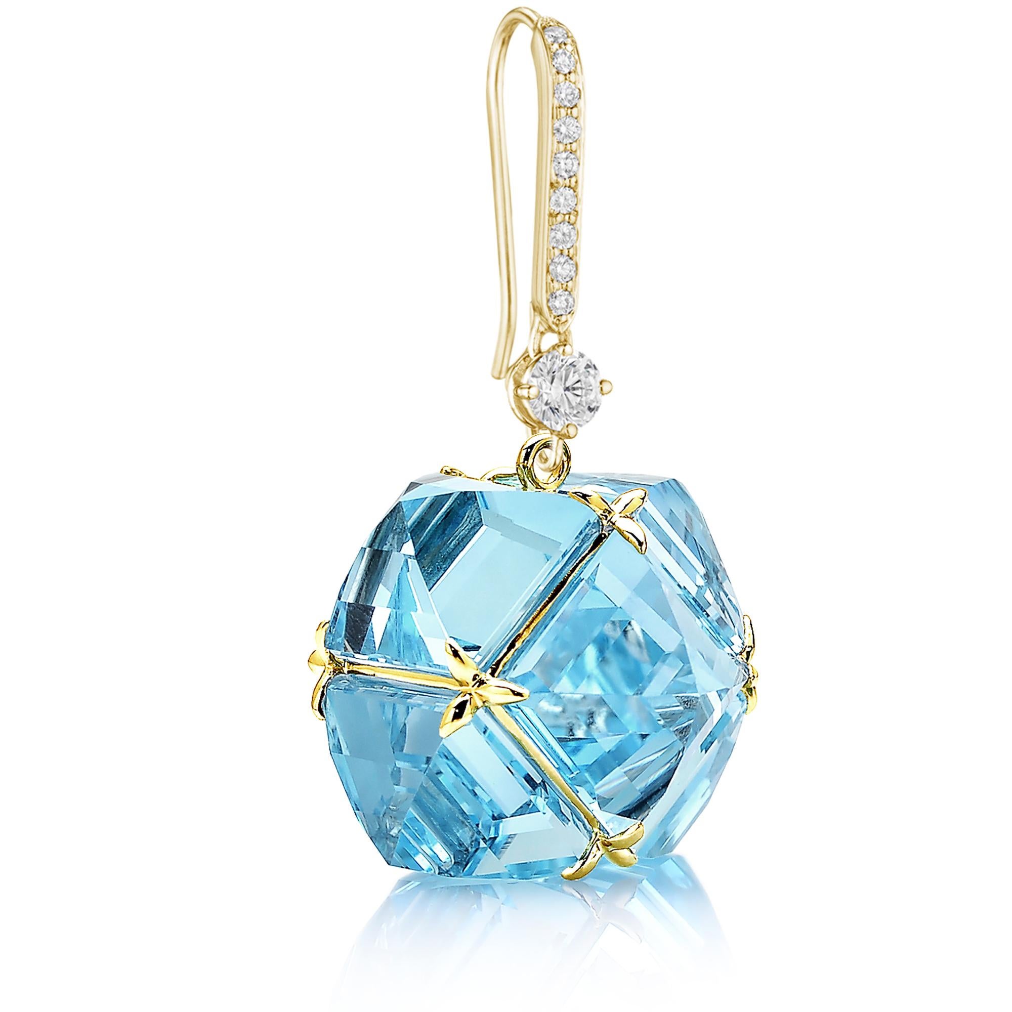 Contemporary Paolo Costagli Yellow Gold Blue Topaz and White Sapphire Very PC Earrings For Sale