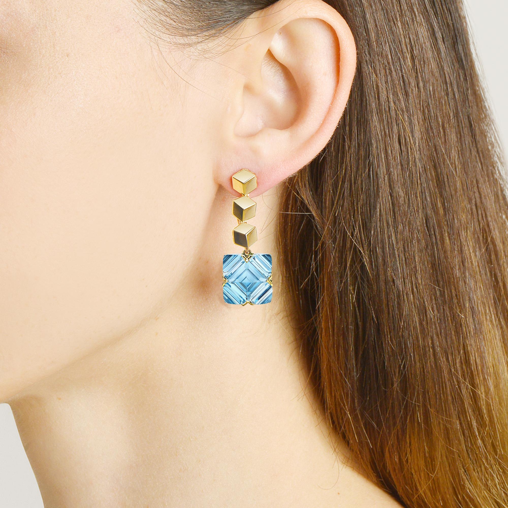 Contemporary Paolo Costagli Yellow Gold Blue Topaz Very PC Earrings For Sale