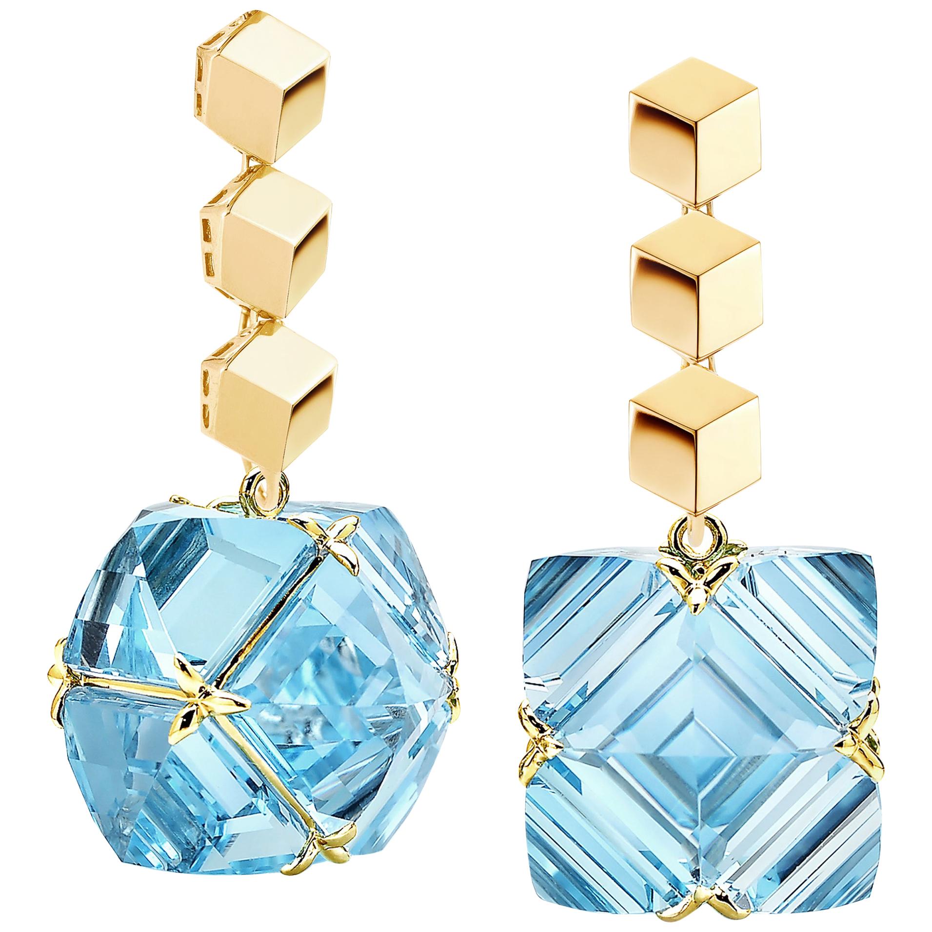 Paolo Costagli Yellow Gold Blue Topaz Very PC Earrings For Sale