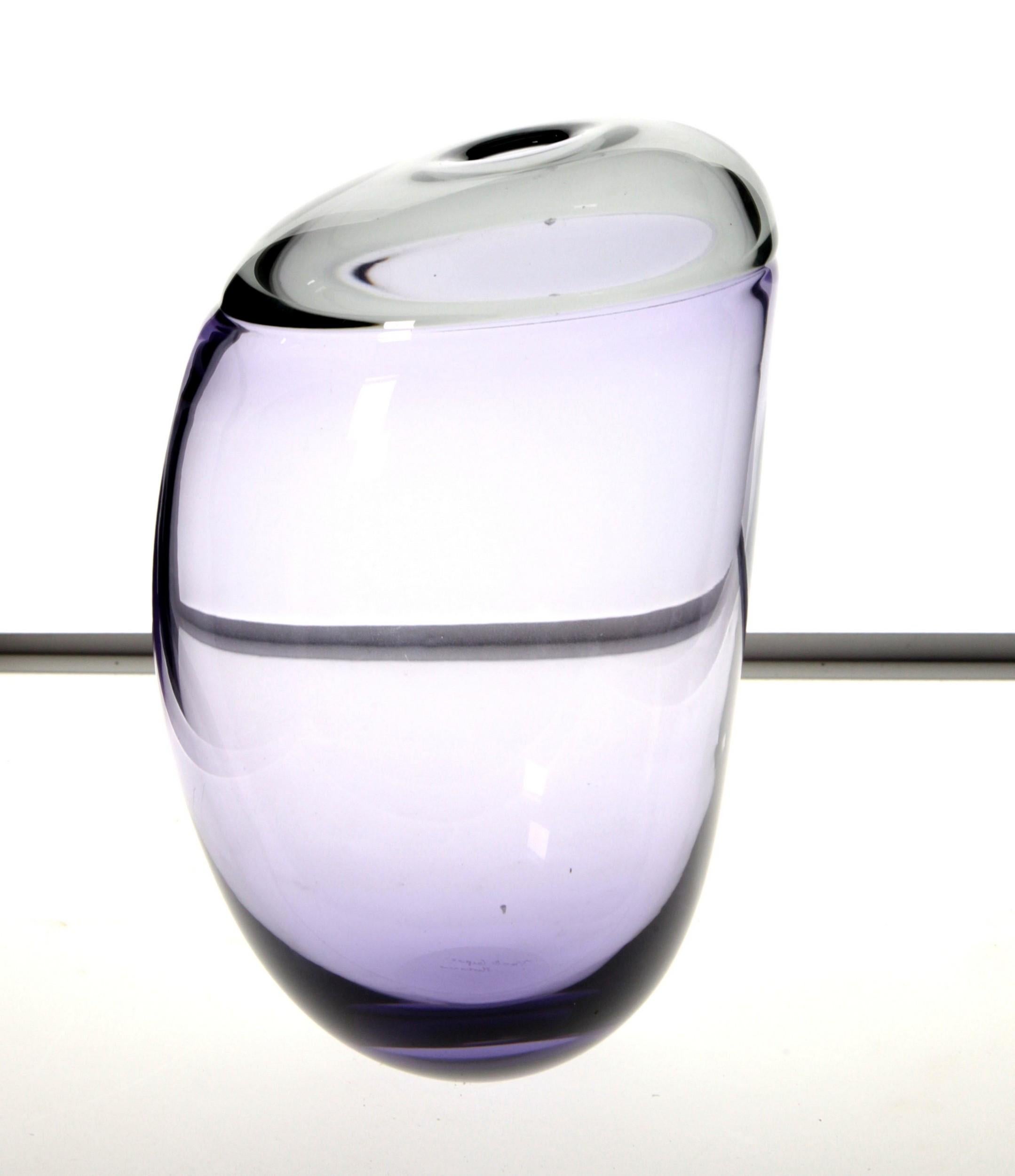Paolo Crepax Asimmetrico Organic Vase Amethyst Gray Incalmo Murano Glass, Signed 3