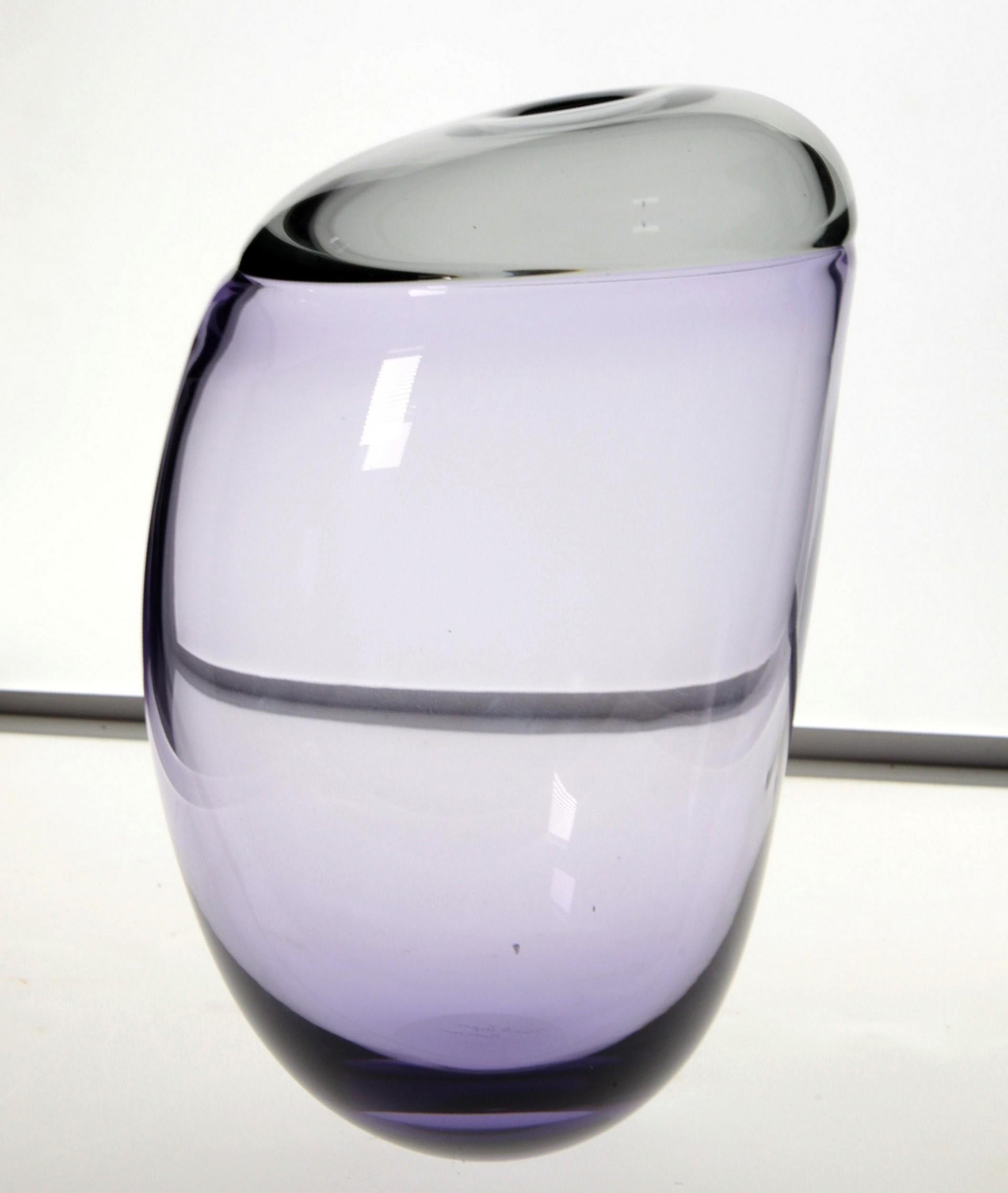 Paolo Crepax Asimmetrico Organic Vase Amethyst Gray Incalmo Murano Glass, Signed 11