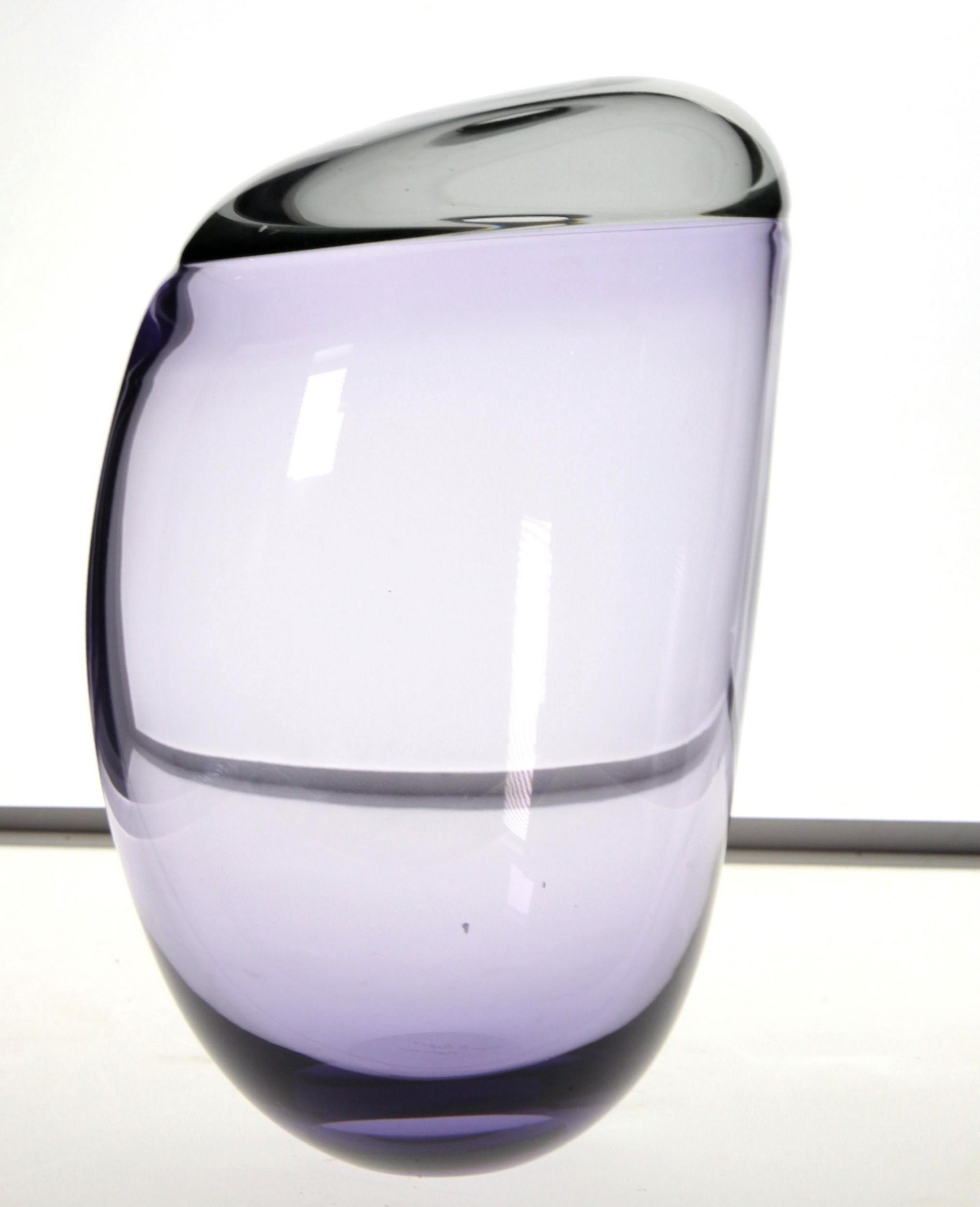 Paolo Crepax Asimmetrico Organic Vase Amethyst Gray Incalmo Murano Glass, Signed 12