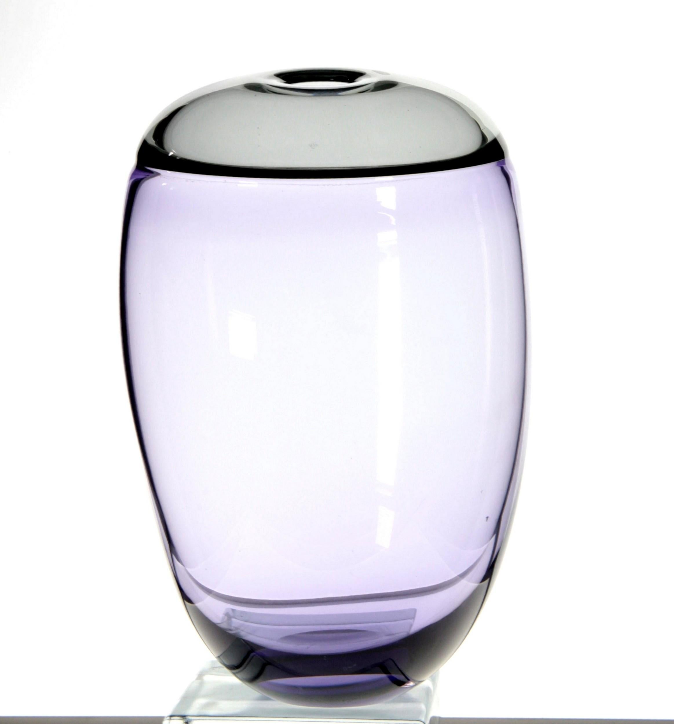 Italian Paolo Crepax Asimmetrico Organic Vase Amethyst Gray Incalmo Murano Glass, Signed
