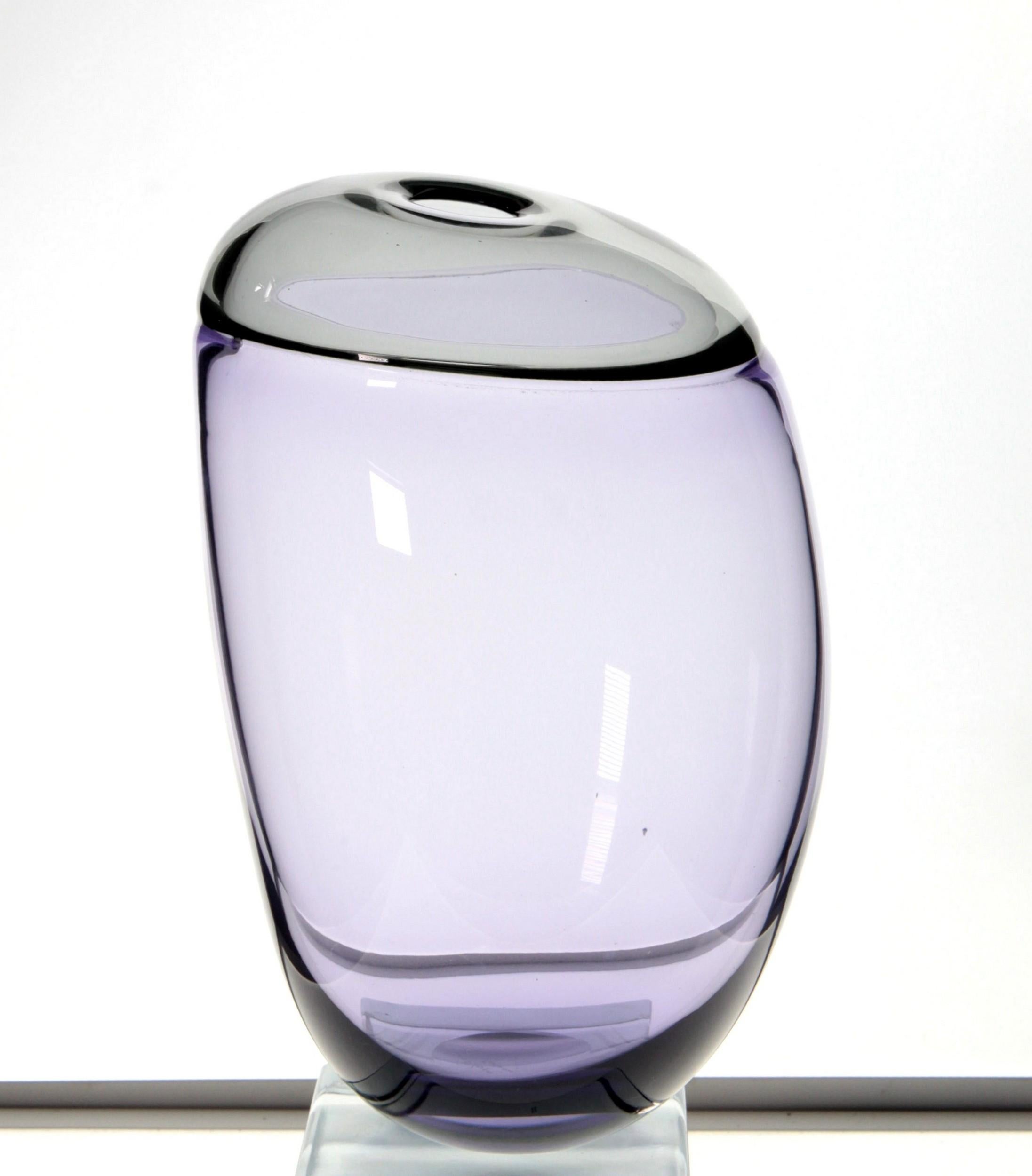 Paolo Crepax Asimmetrico Organic Vase Amethyst Gray Incalmo Murano Glass, Signed 1