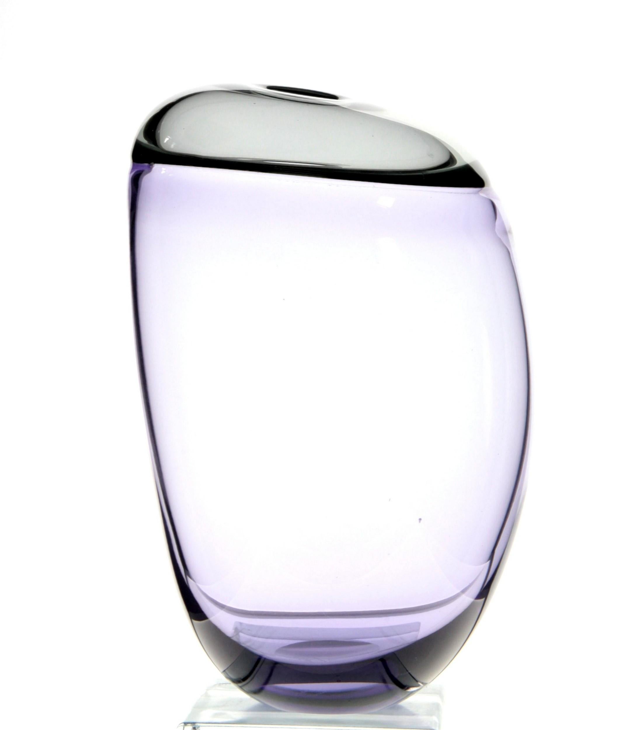 Paolo Crepax Asimmetrico Organic Vase Amethyst Gray Incalmo Murano Glass, Signed 2