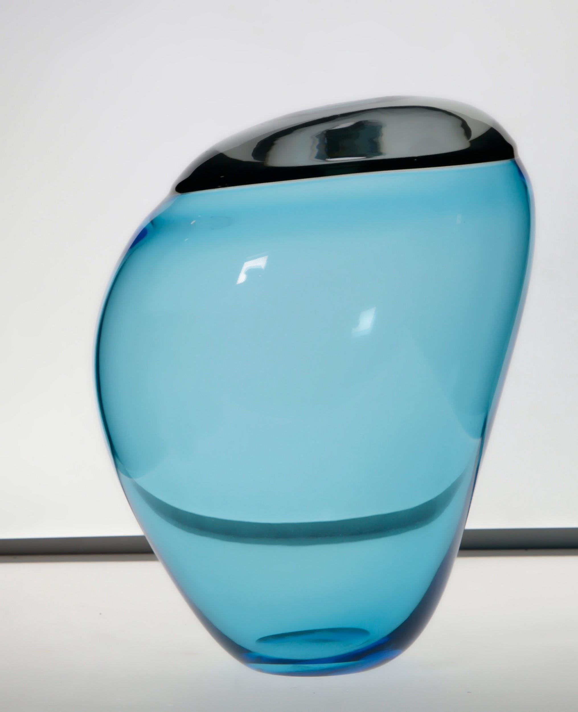 Paolo Crepax, Asimmetrico Organic Vase in Blue Gray Incalmo Murano Glass, Signed 2