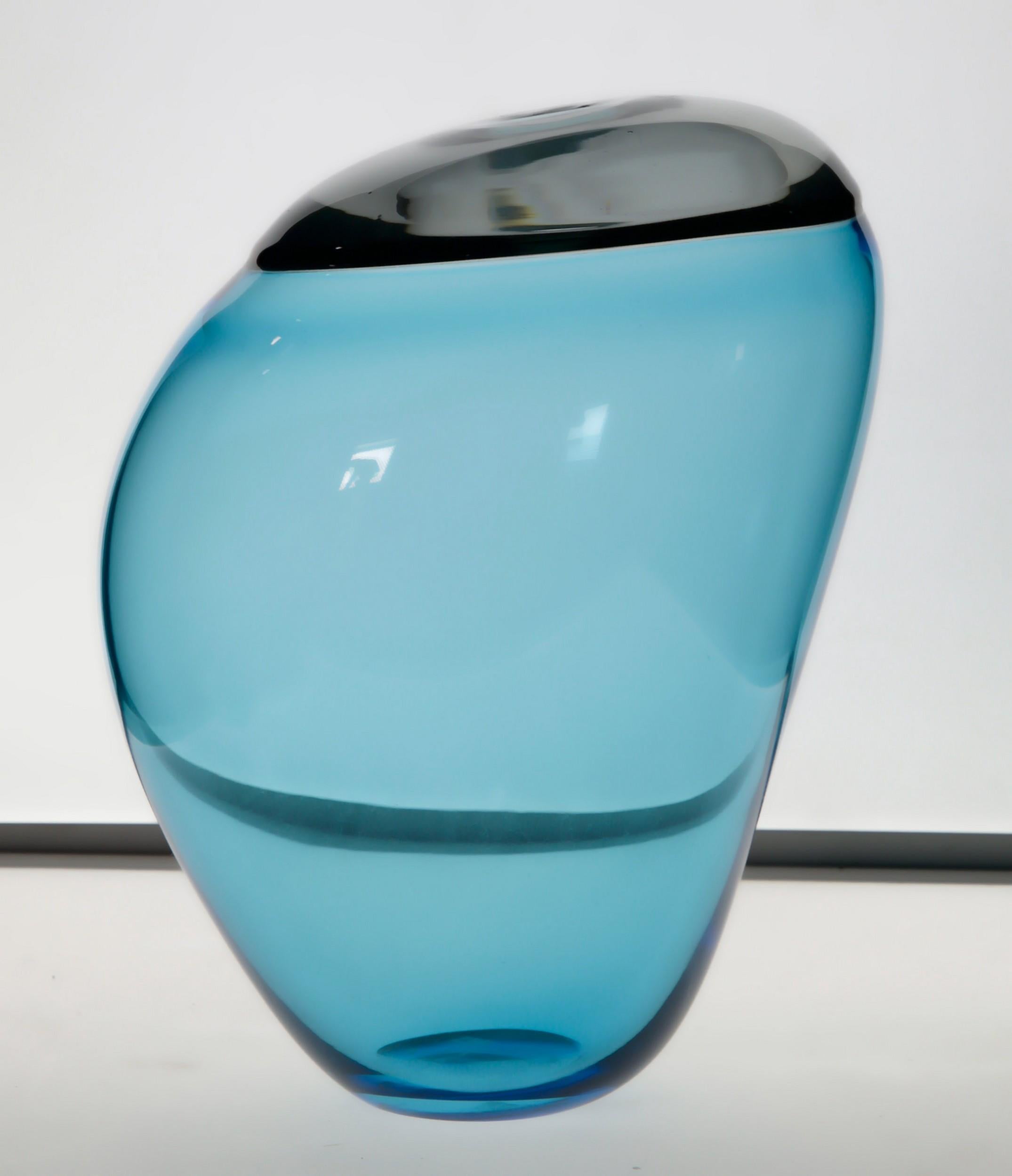 Paolo Crepax, Asimmetrico Organic Vase in Blue Gray Incalmo Murano Glass, Signed 5