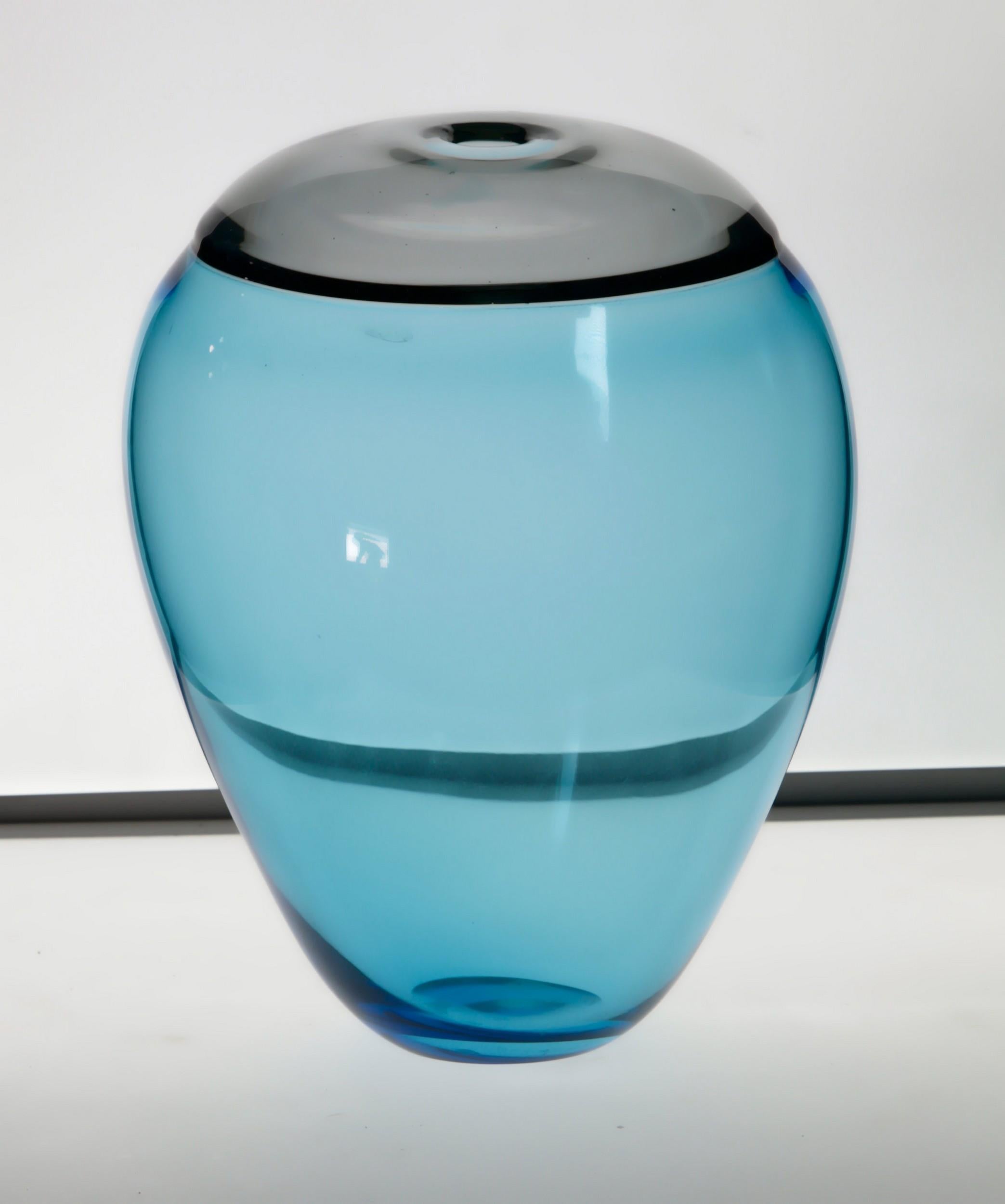 Italian Paolo Crepax, Asimmetrico Organic Vase in Blue Gray Incalmo Murano Glass, Signed