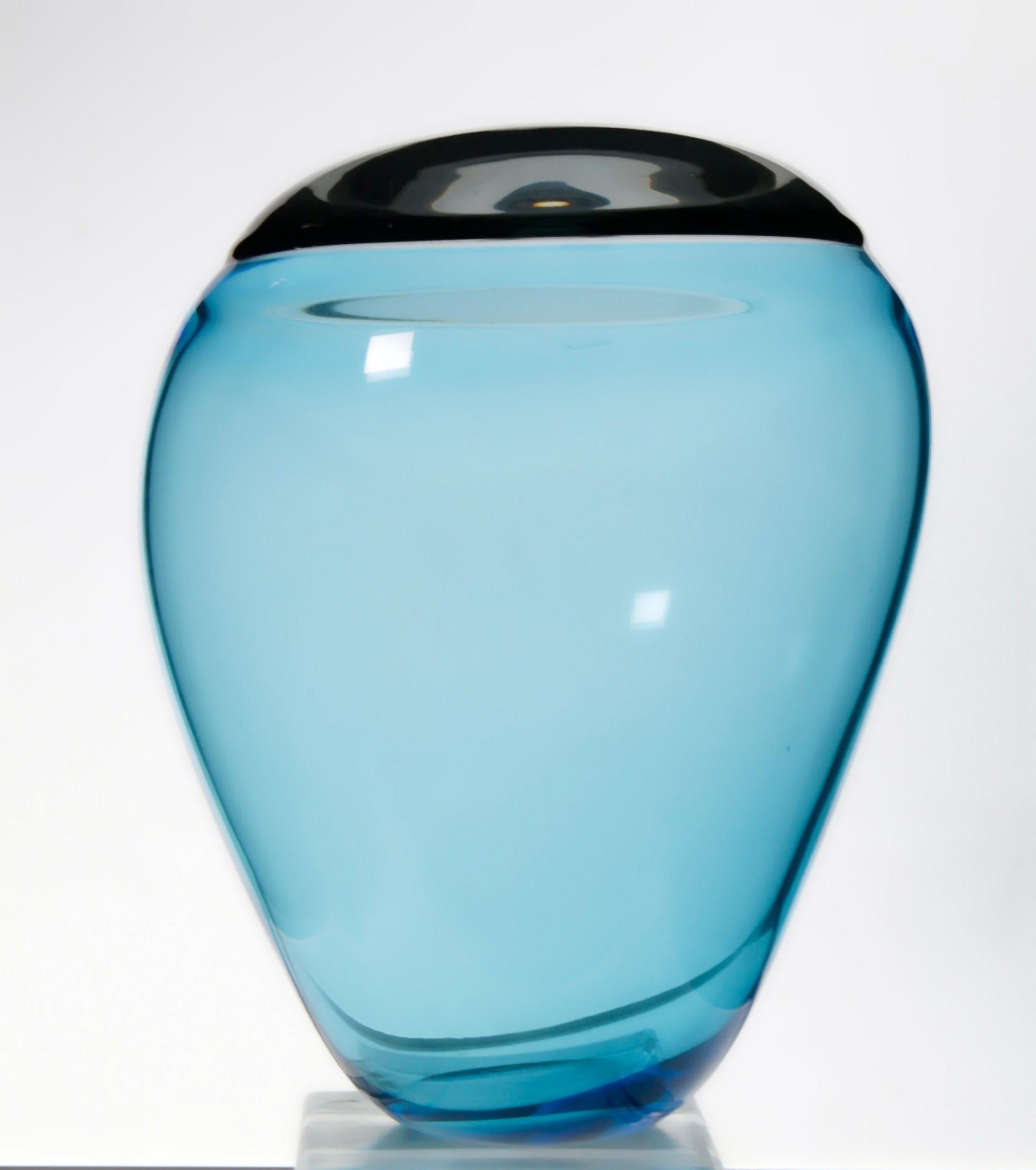 20th Century Paolo Crepax, Asimmetrico Organic Vase in Blue Gray Incalmo Murano Glass, Signed