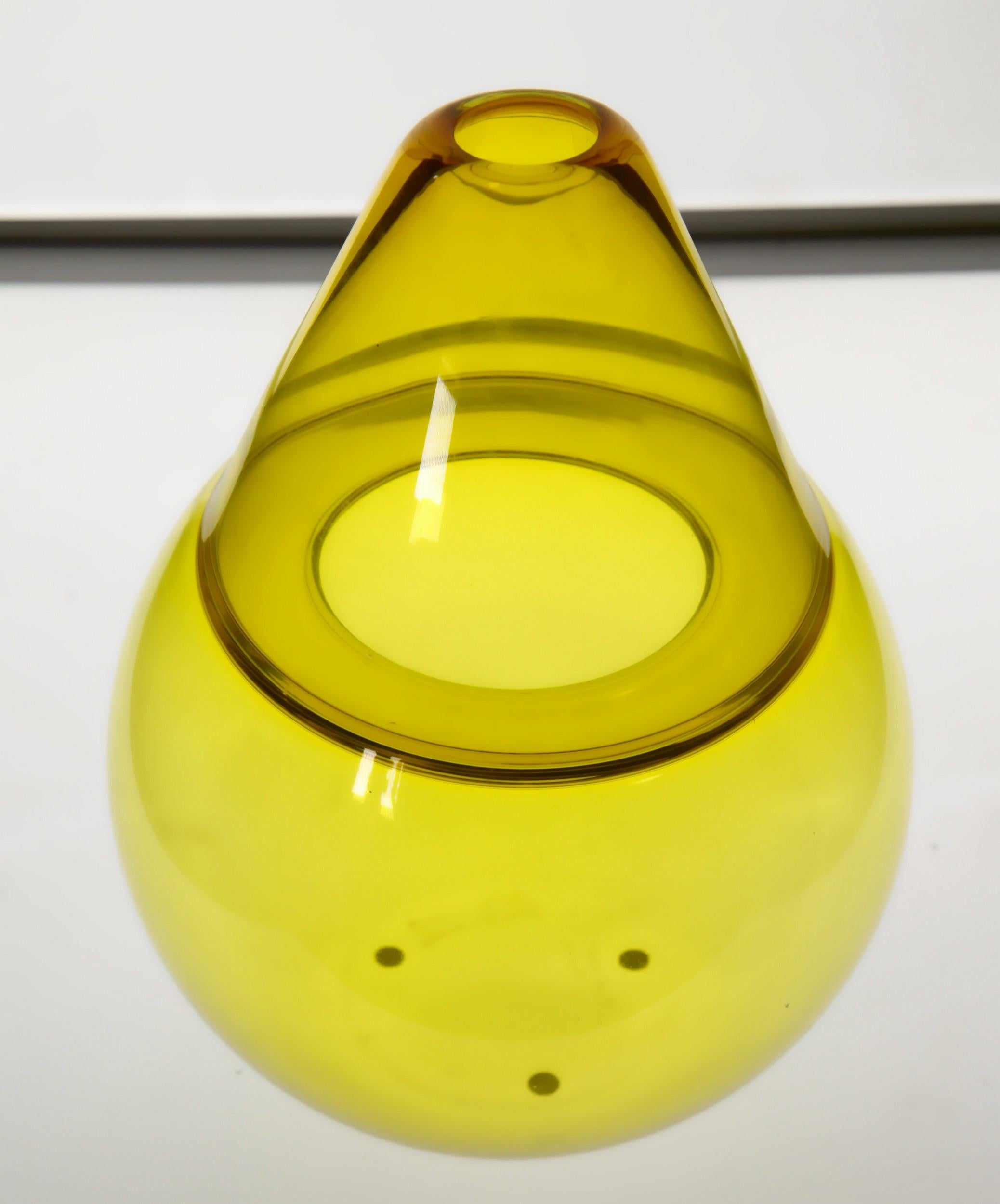 Paolo Crepax, Asimmetrico Vase in Bright Yellow Incalmo Murano Glass, Signed 4