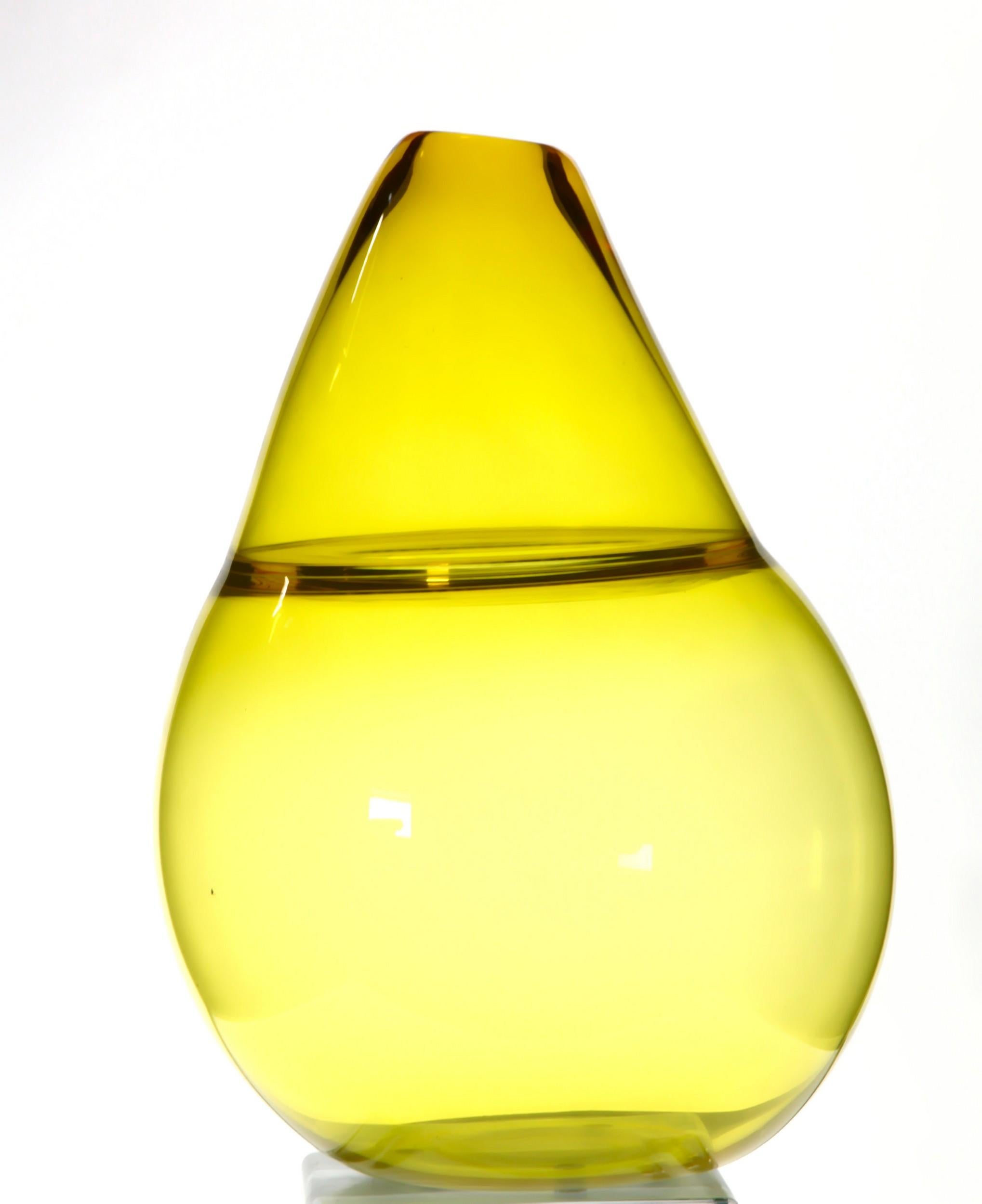 Paolo Crepax, Asimmetrico Vase in Bright Yellow Incalmo Murano Glass, Signed 8