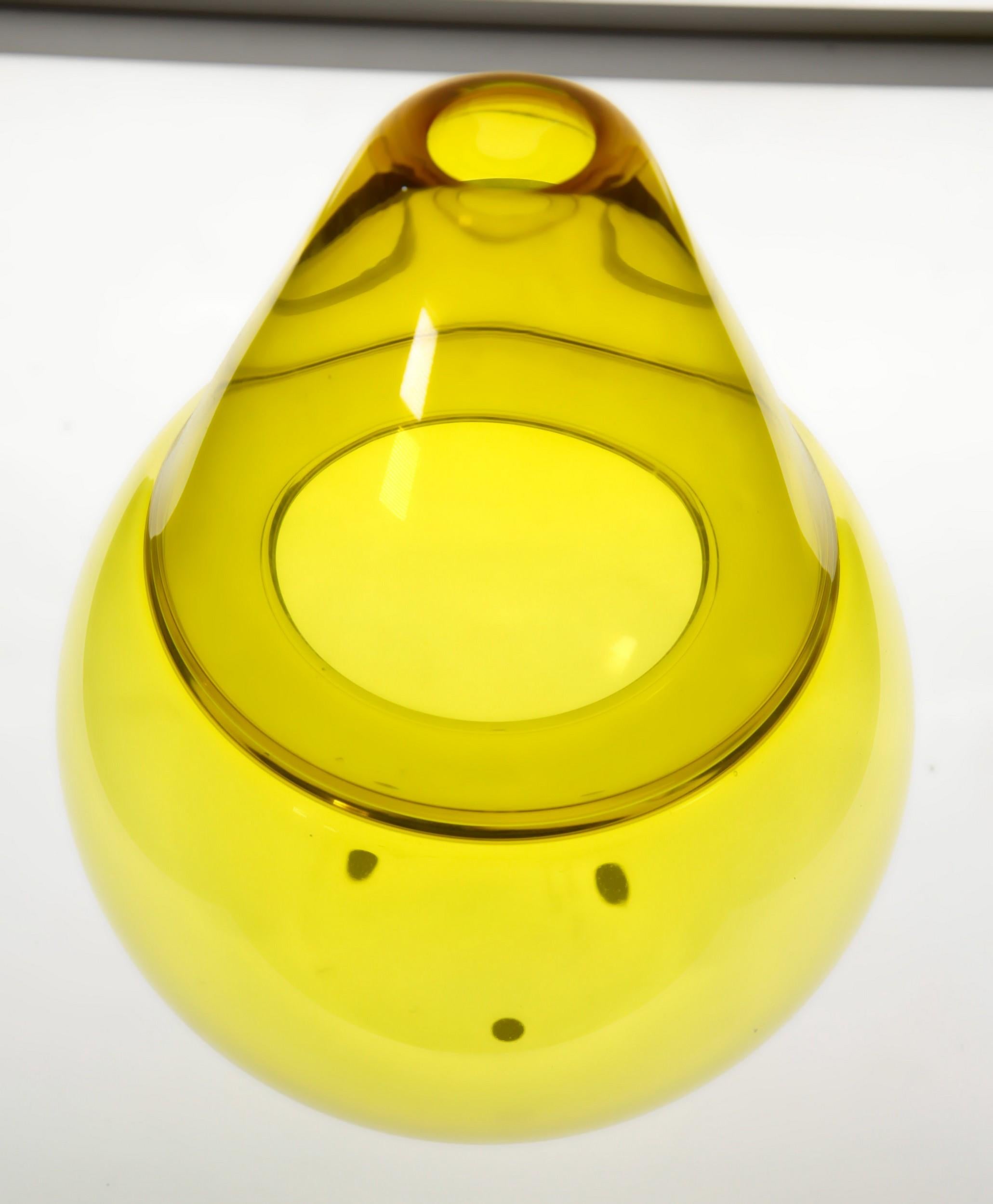 Paolo Crepax, Asimmetrico Vase in Bright Yellow Incalmo Murano Glass, Signed In Good Condition In Tavarnelle val di Pesa, Florence