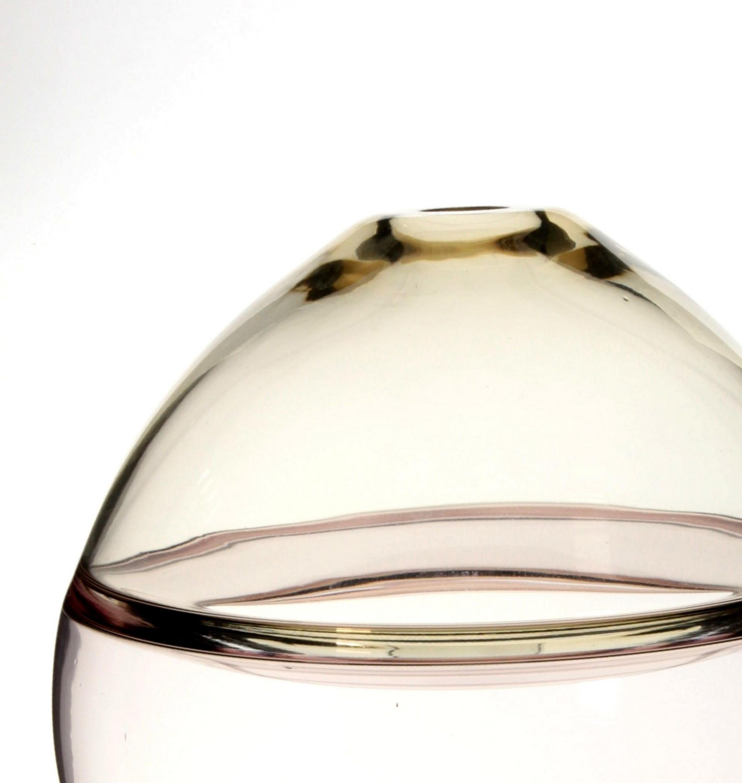 Paolo Crepax Asimmetrico Vase Fume Grey Incalmo Inner Flap, Murano Glass Signed 3