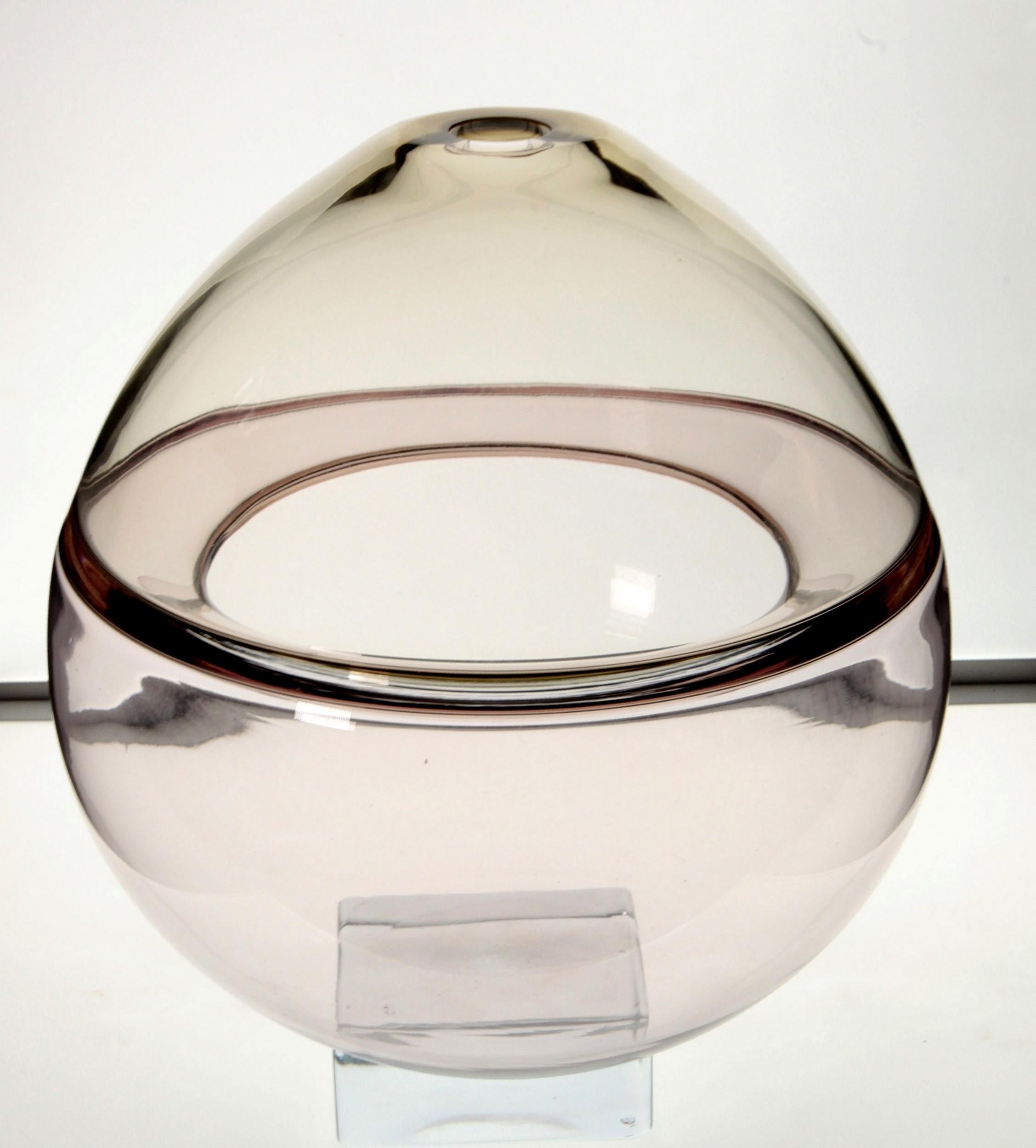 Paolo Crepax Asimmetrico Vase Fume Grey Incalmo Inner Flap, Murano Glass Signed 6
