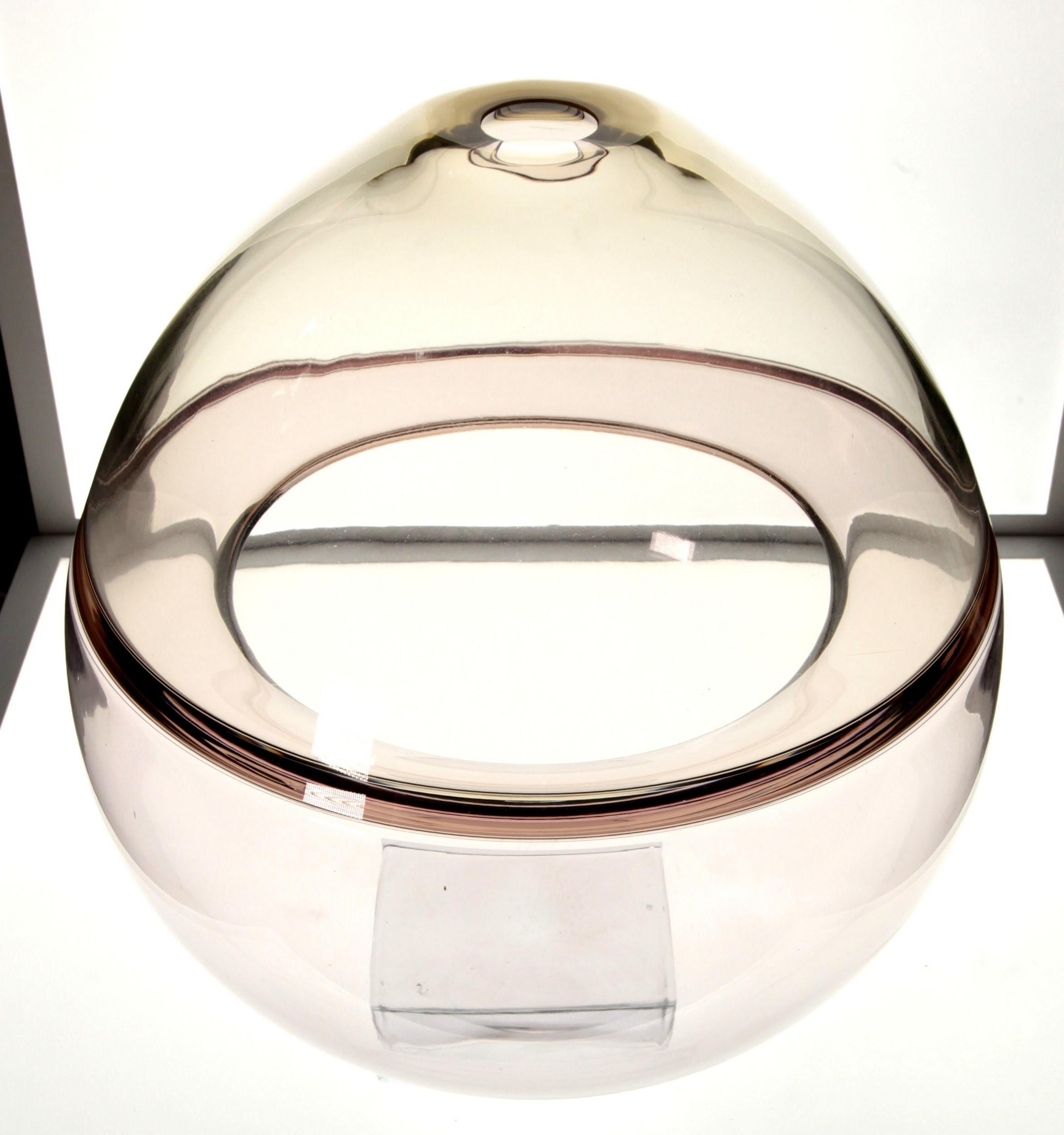 Paolo Crepax Asimmetrico Vase Fume Grey Incalmo Inner Flap, Murano Glass Signed 8
