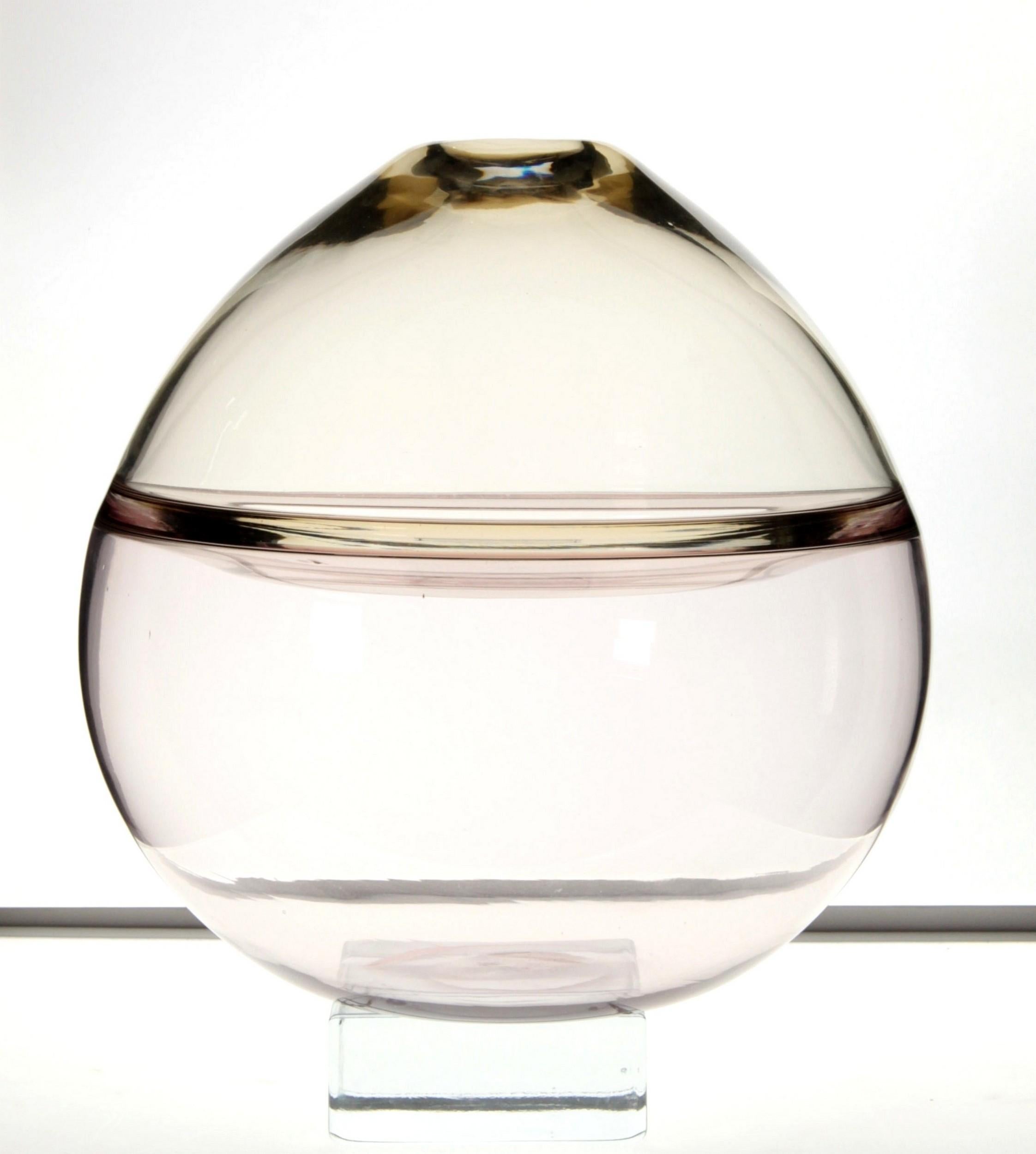 Mid-Century Modern Paolo Crepax Asimmetrico Vase Fume Grey Incalmo Inner Flap, Murano Glass Signed