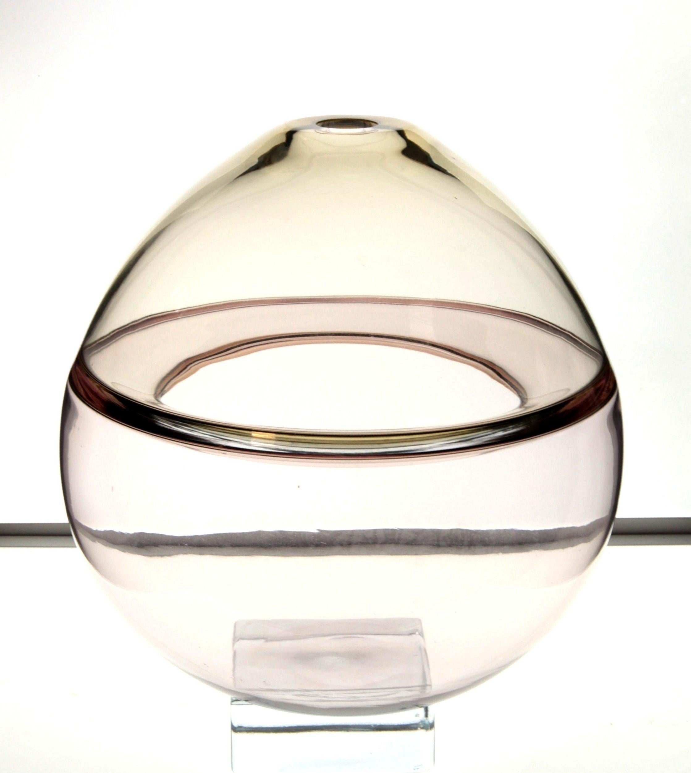 20th Century Paolo Crepax Asimmetrico Vase Fume Grey Incalmo Inner Flap, Murano Glass Signed