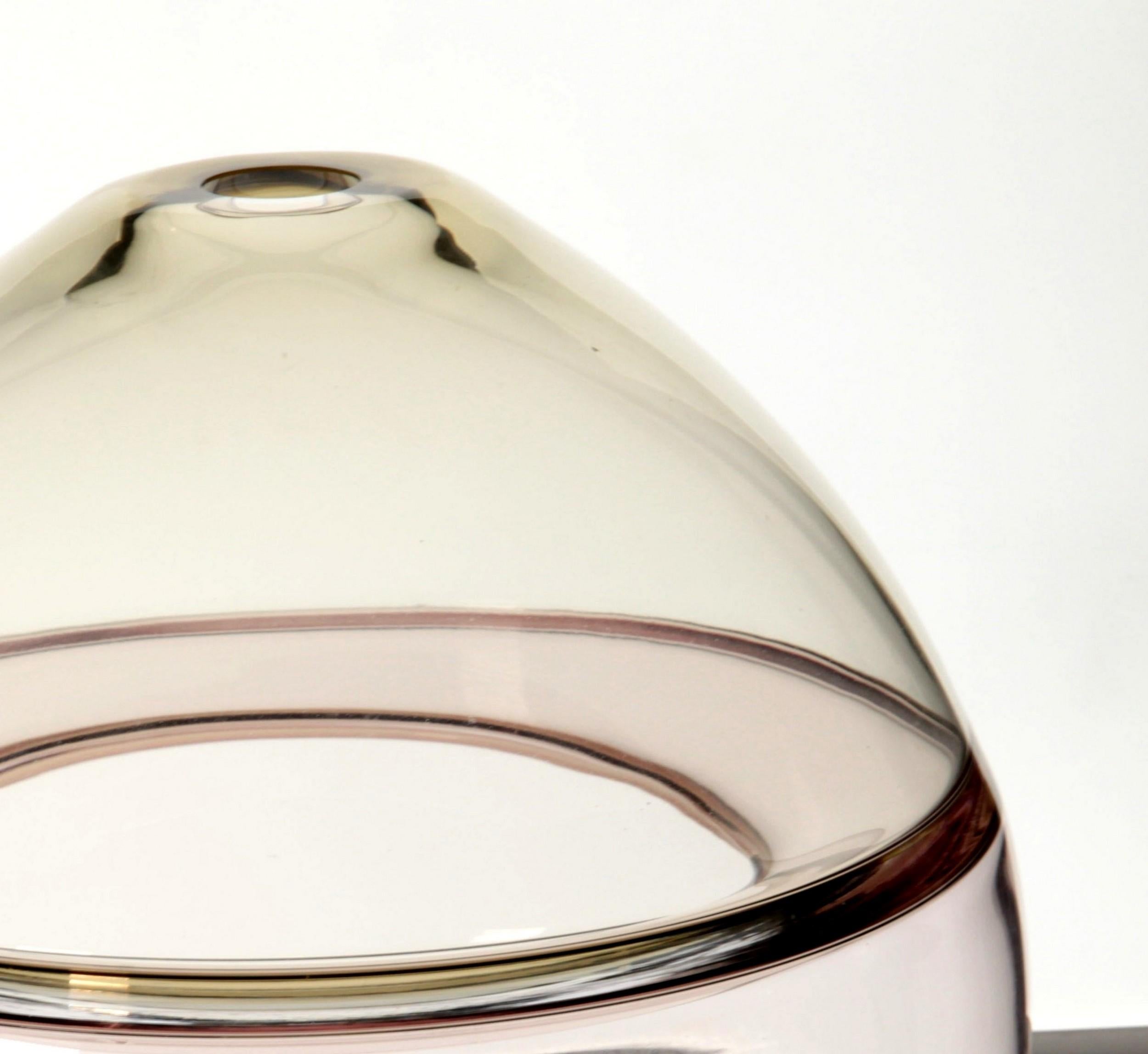 Art Glass Paolo Crepax Asimmetrico Vase Fume Grey Incalmo Inner Flap, Murano Glass Signed