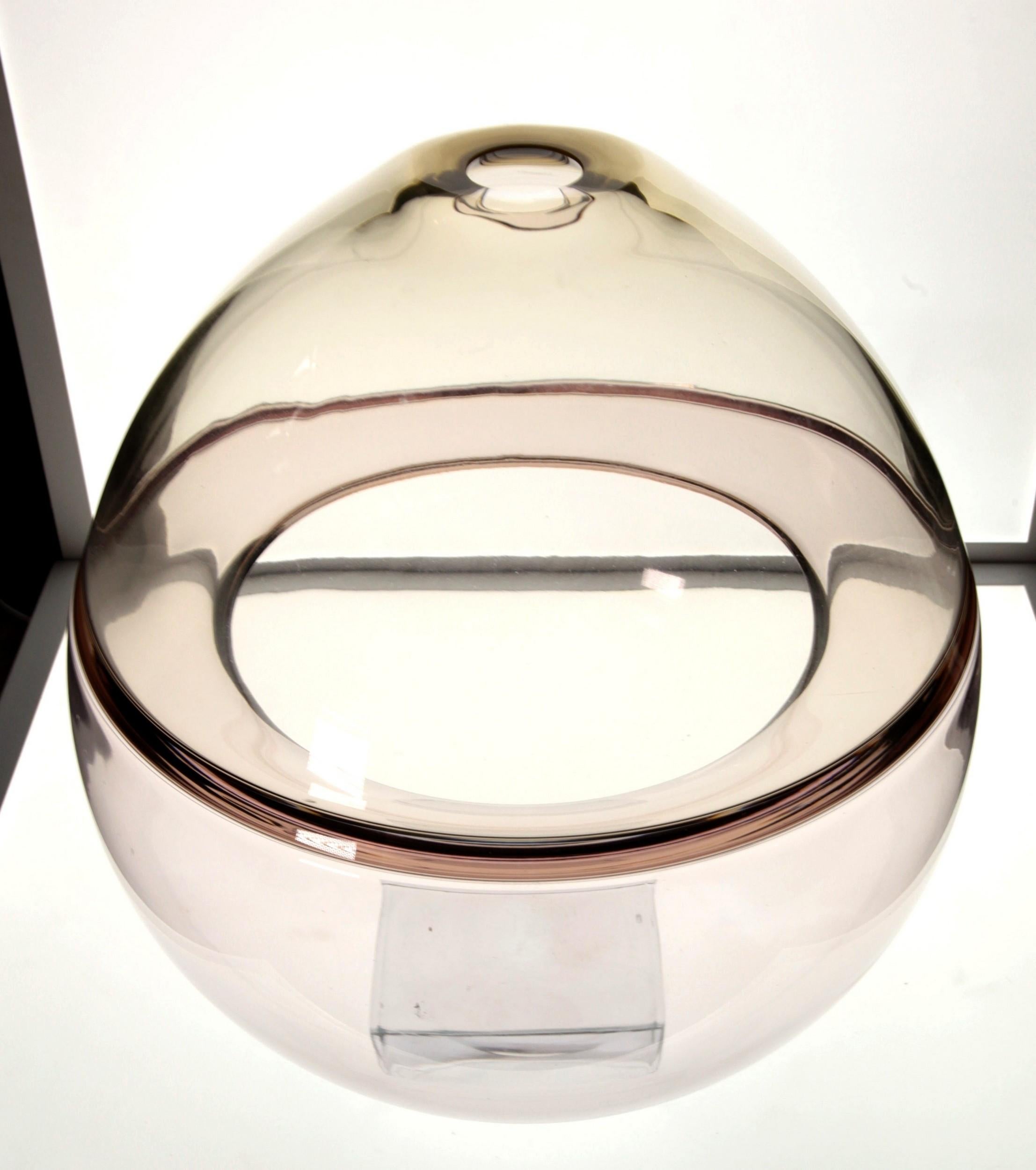 Paolo Crepax Asimmetrico Vase Fume Grey Incalmo Inner Flap, Murano Glass Signed 1