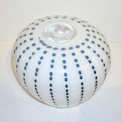 Paolo Crepax Italian White Murano Glass Modern Vase with Aqua Blue Dot Murrine