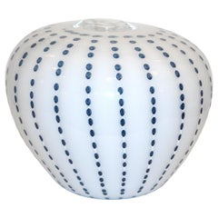 Paolo Crepax Italian White Murano Glass Modern Vase with Aqua Blue Dot Murrine