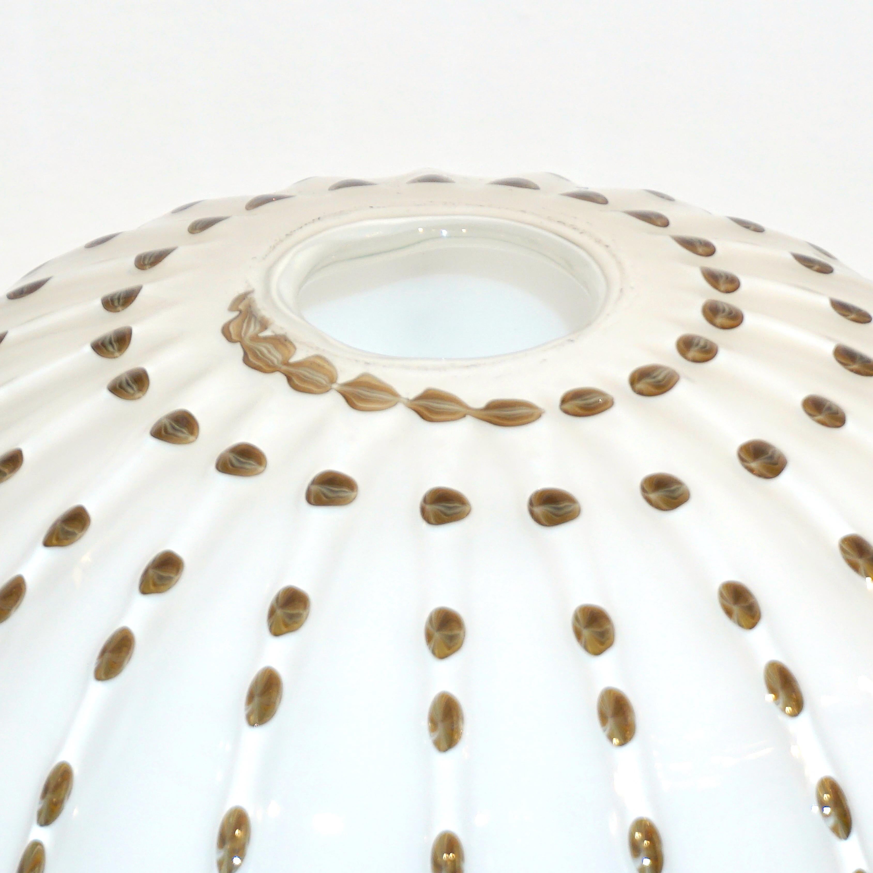 Organic Modern Paolo Crepax Italian White Murano Glass Modern Vase with Orange Dot Murrine