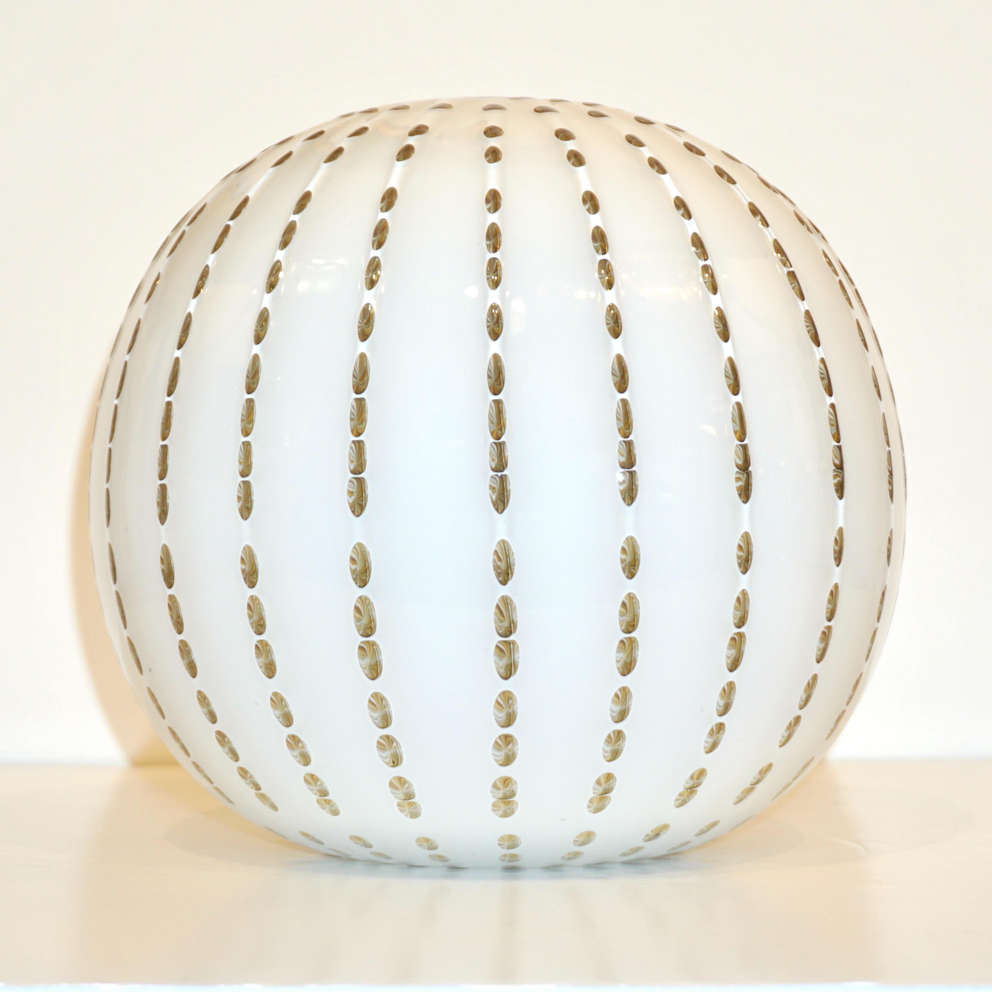 Hand-Crafted Paolo Crepax Italian White Murano Glass Modern Vase with Orange Dot Murrine