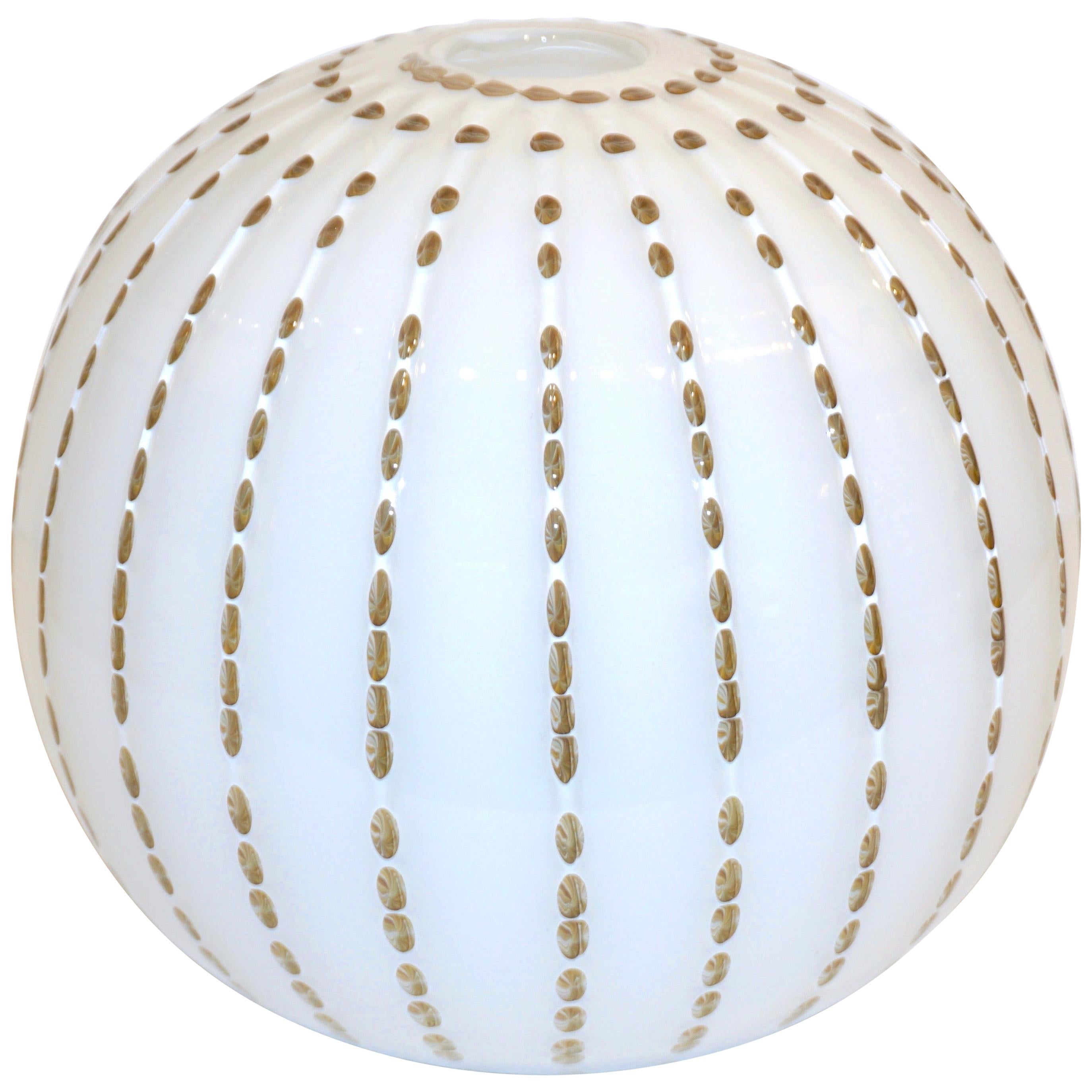Paolo Crepax Italian White Murano Glass Modern Vase with Orange Dot Murrine
