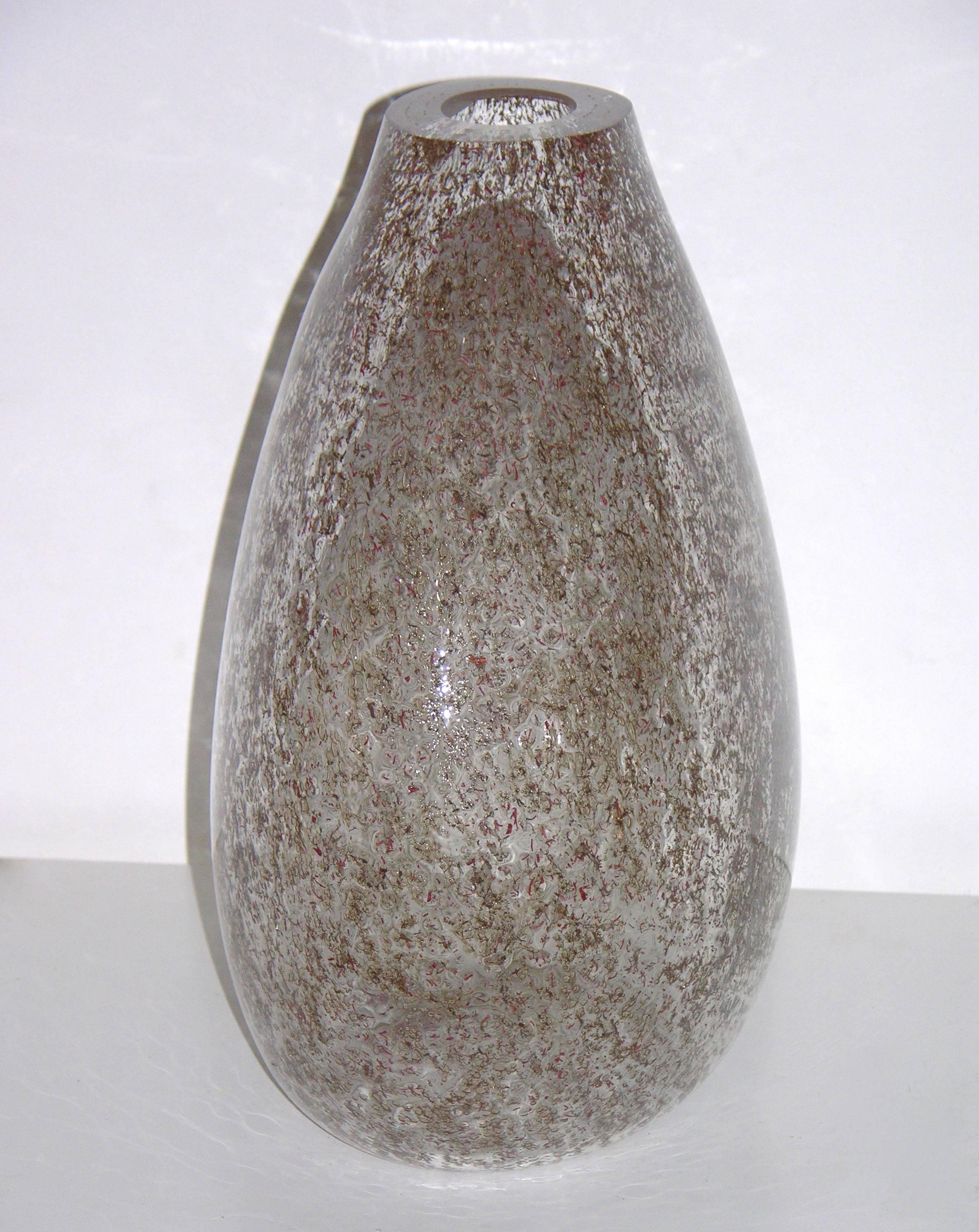 italien Paolo Crepax - Vases en verre de Murano avec filaments organiques verts et rouges en vente