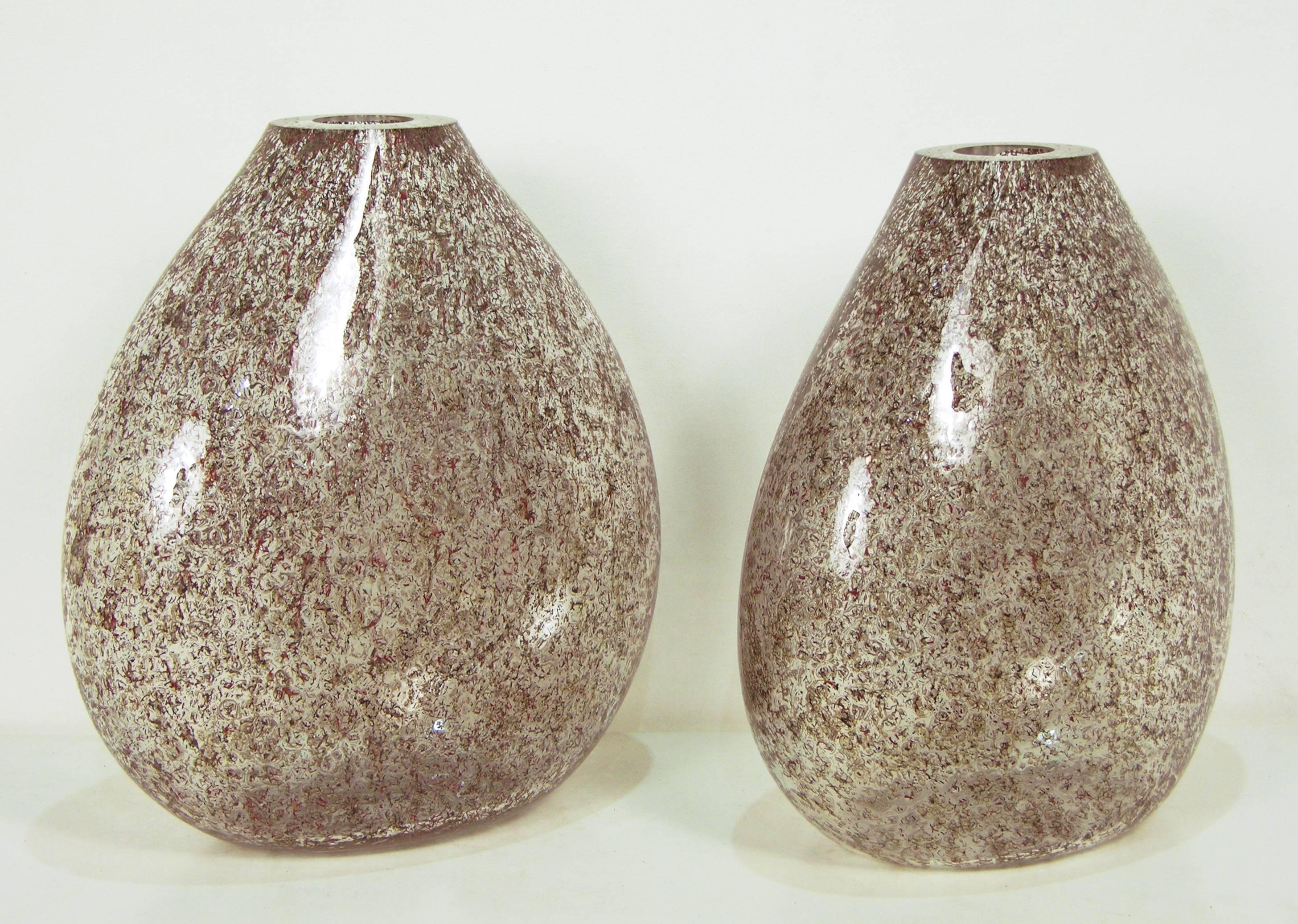 Paolo Crepax - Vases en verre de Murano avec filaments organiques verts et rouges en vente 2
