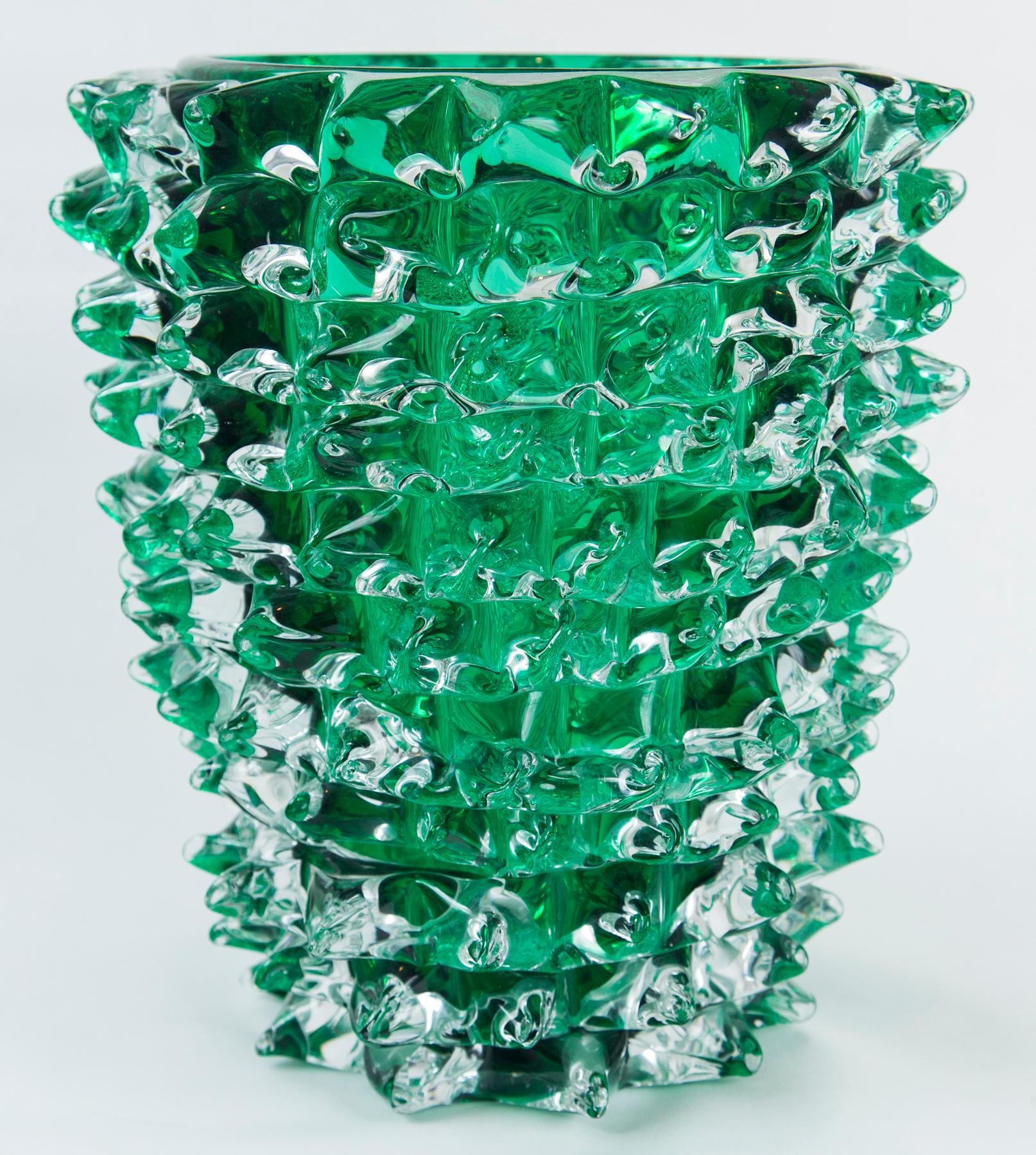 Paolo Crepax Murano Green Glass Vase For Sale 4