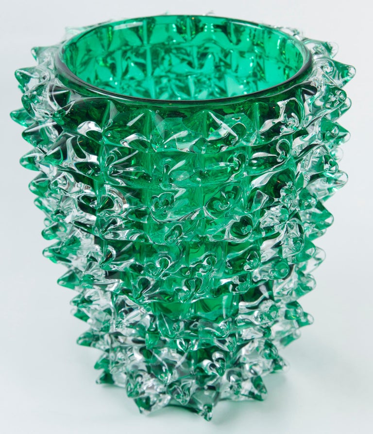 Paolo Crepax Murano Green Glass Vase For Sale 6