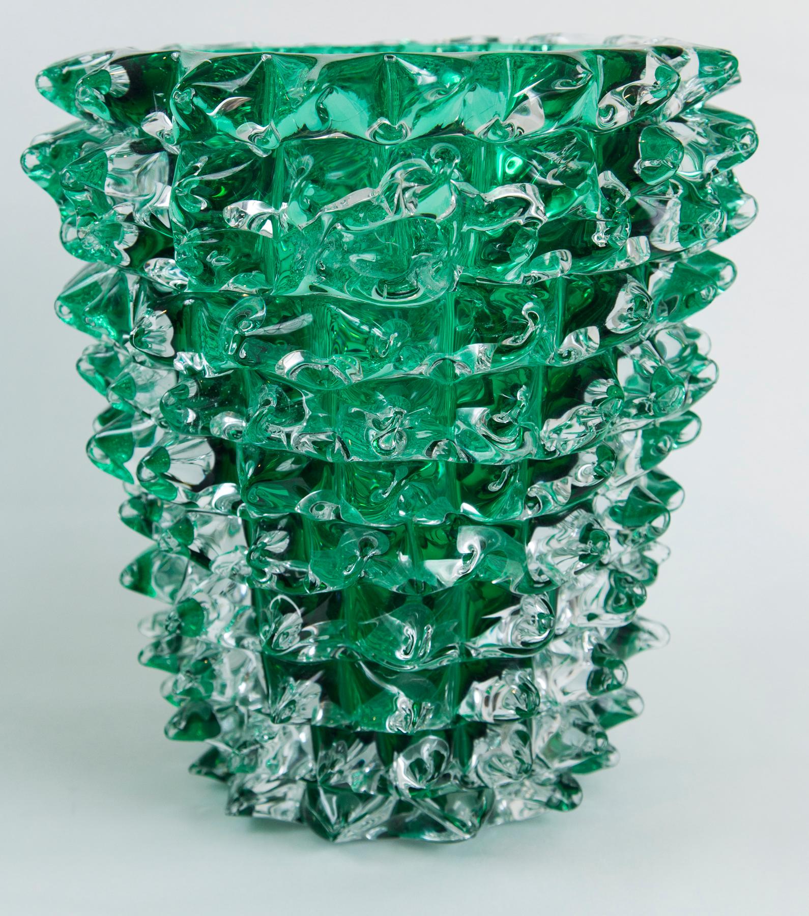 Paolo Crepax Murano green glass vase signed 